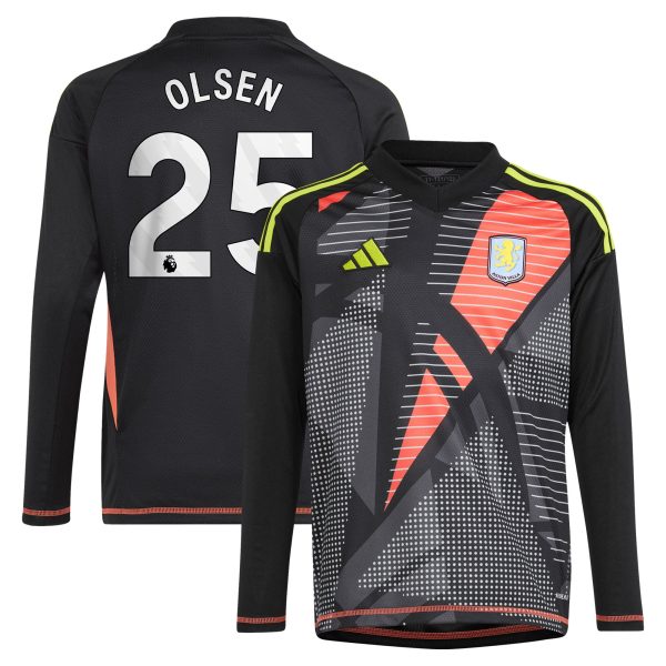 Aston Villa Shirts - aston villa adidas goalkeeper shirt 2024-25 – long sleeve – kids with olsen 25 printing – 202029322 Collection of Official Fan Gear