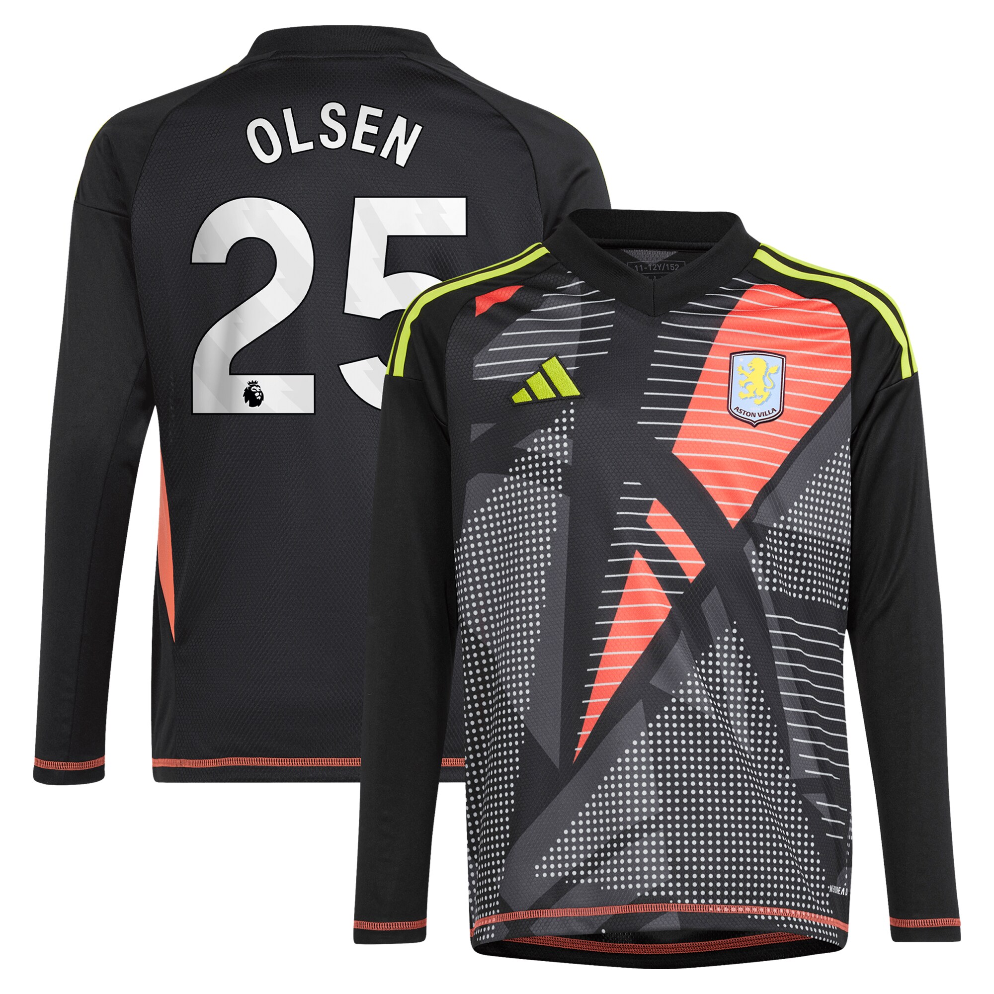 Aston Villa Shirts - aston villa adidas goalkeeper shirt 2024-25 – long sleeve – kids with olsen 25 printing – 202029322 Collection of Official Fan Gear
