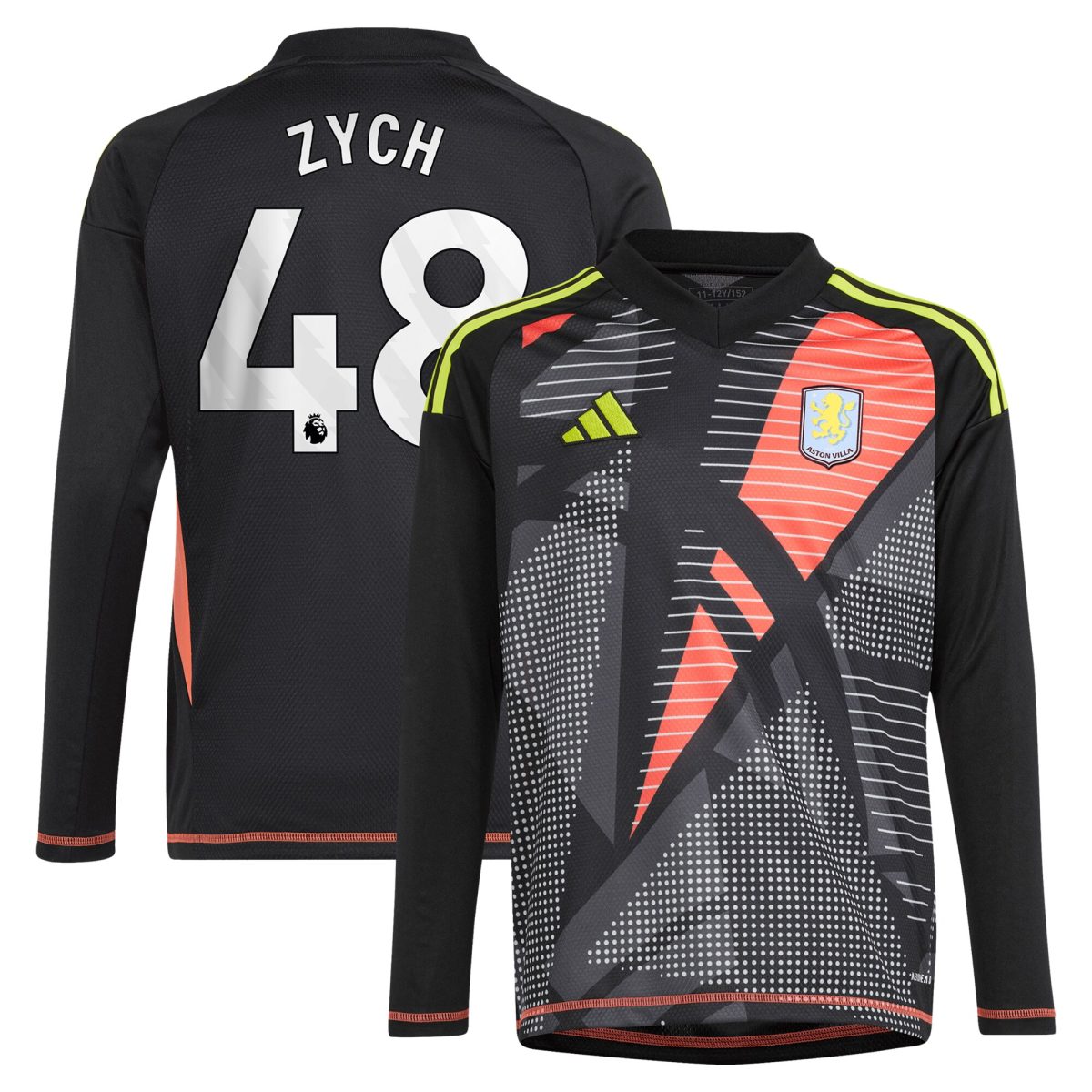 Aston Villa Shirts - aston villa adidas goalkeeper shirt 2024-25 – long sleeve – kids with zych 48 printing – 202153091 Collection of Official Fan Gear