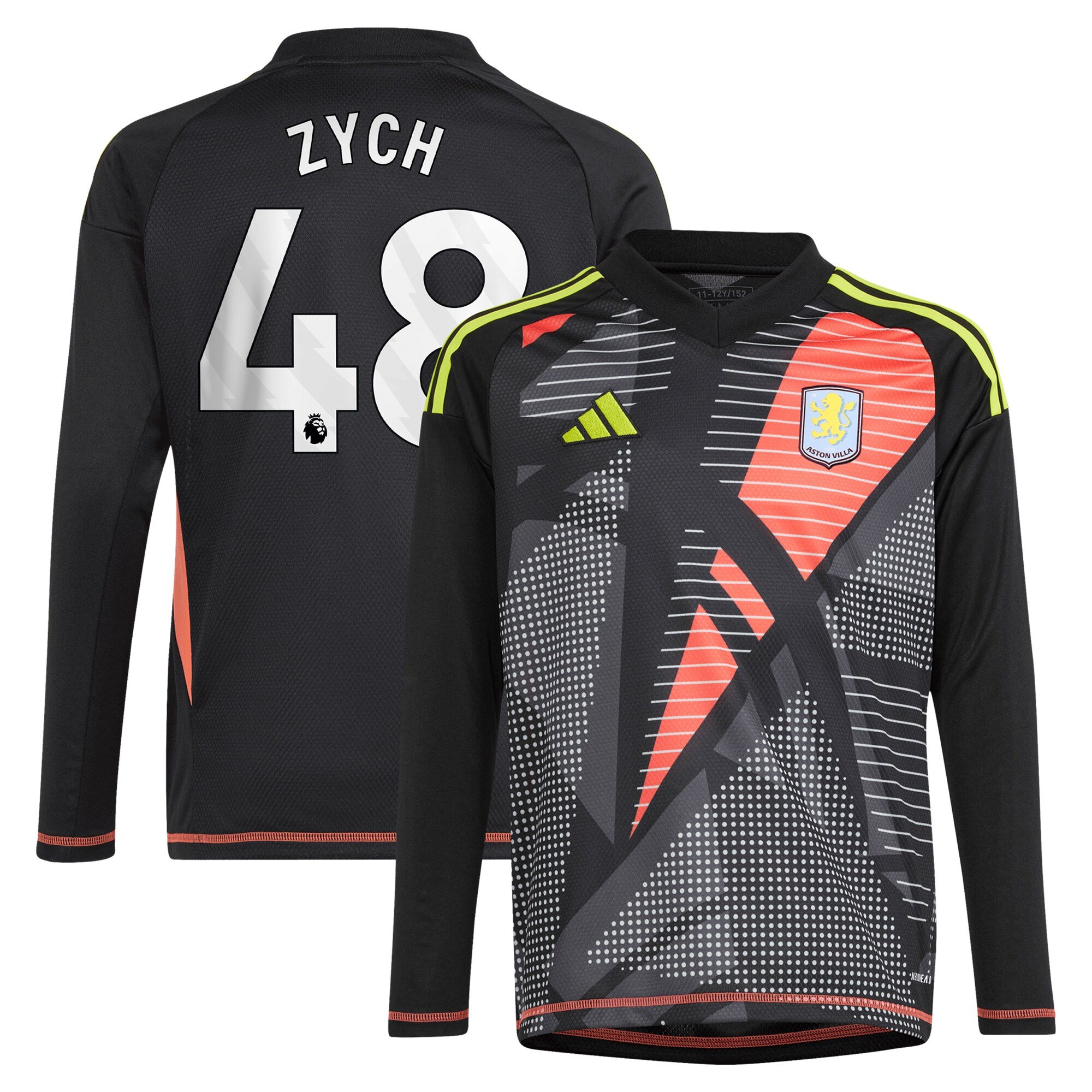 Aston Villa Shirts - aston villa adidas goalkeeper shirt 2024-25 – long sleeve – kids with zych 48 printing – 202153091 Collection of Official Fan Gear