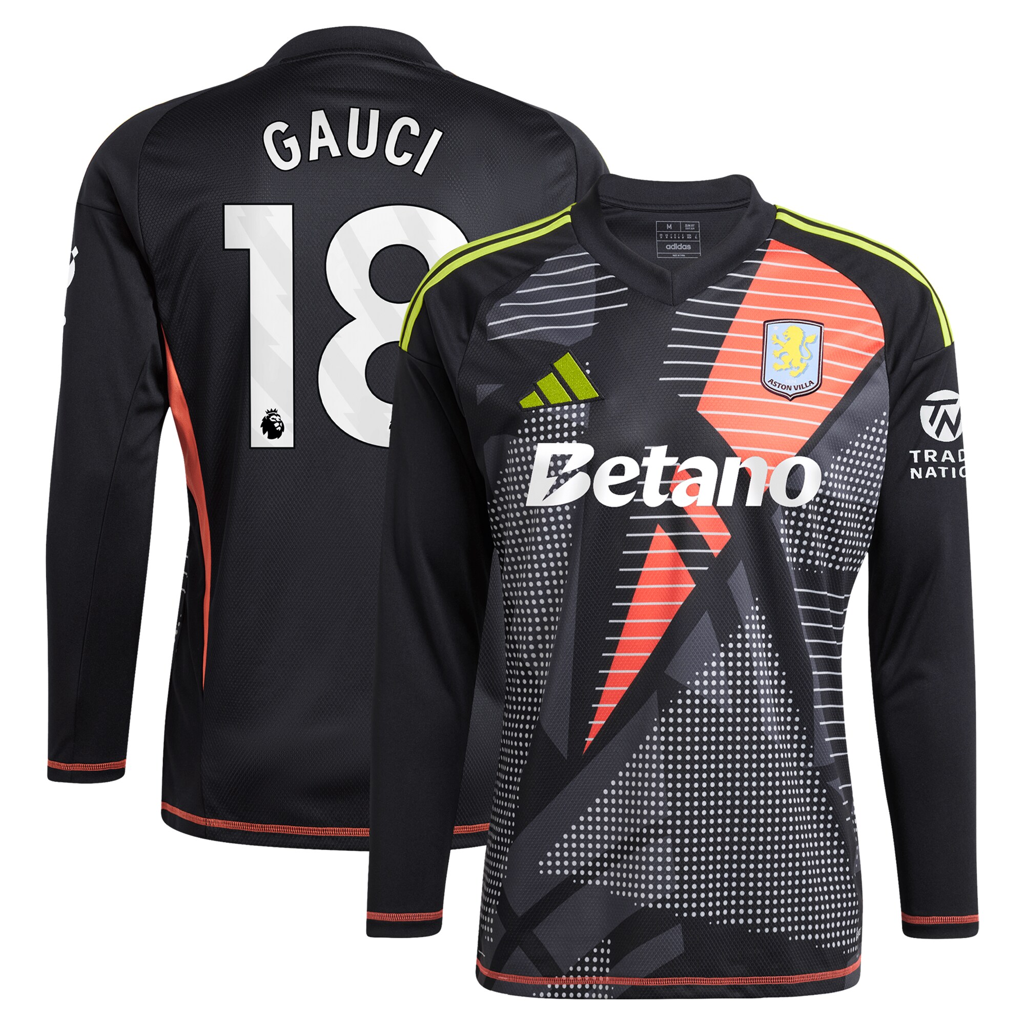 Aston Villa Shirts - aston villa adidas goalkeeper shirt 2024-25 – long sleeve with gauci 18 printing – 202028940 Collection of Official Fan Gear