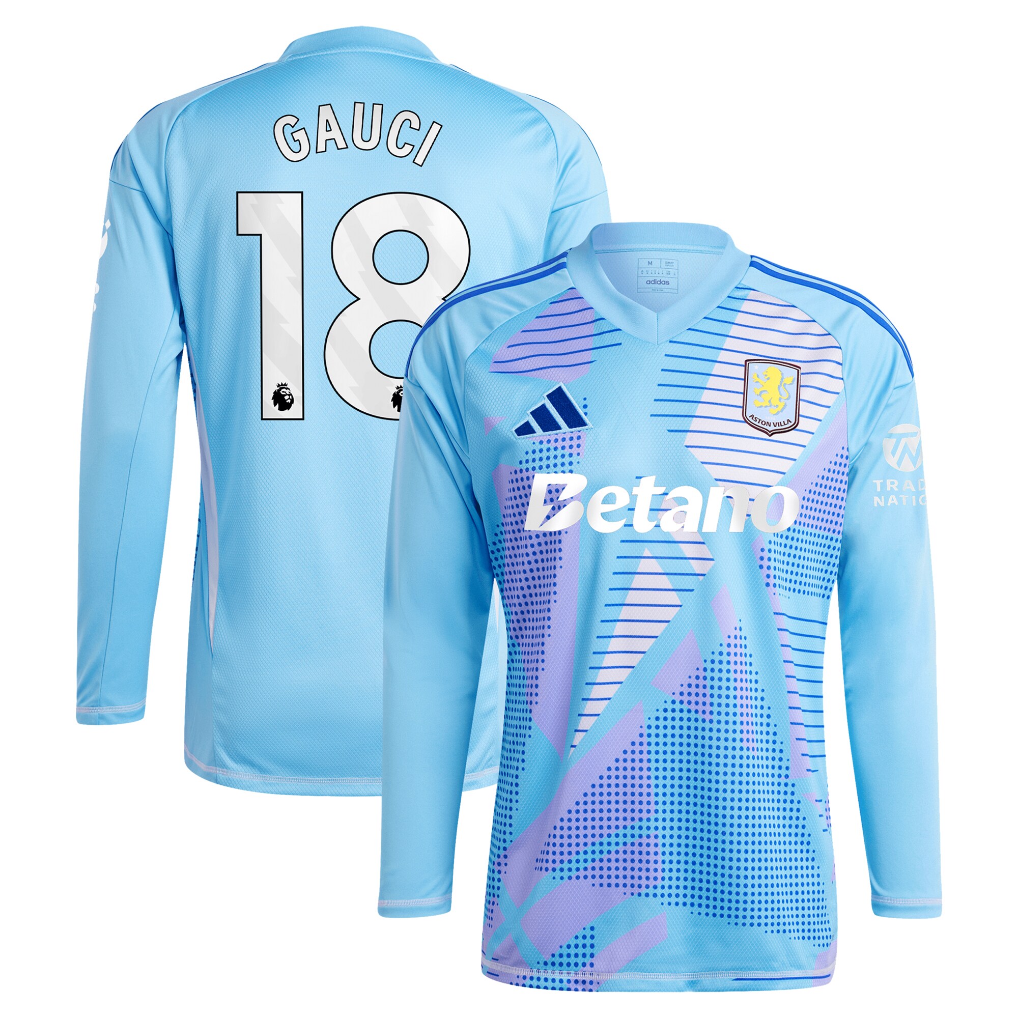 Aston Villa Shirts - aston villa adidas goalkeeper shirt 2024-25 – long sleeve with gauci 18 printing – 202030982 Collection of Official Fan Gear