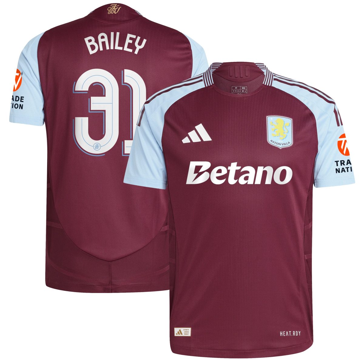 Aston Villa Shirts - aston villa adidas home authentic shirt 2024-25 with bailey 31 cup printing Collection of Official Fan Gear