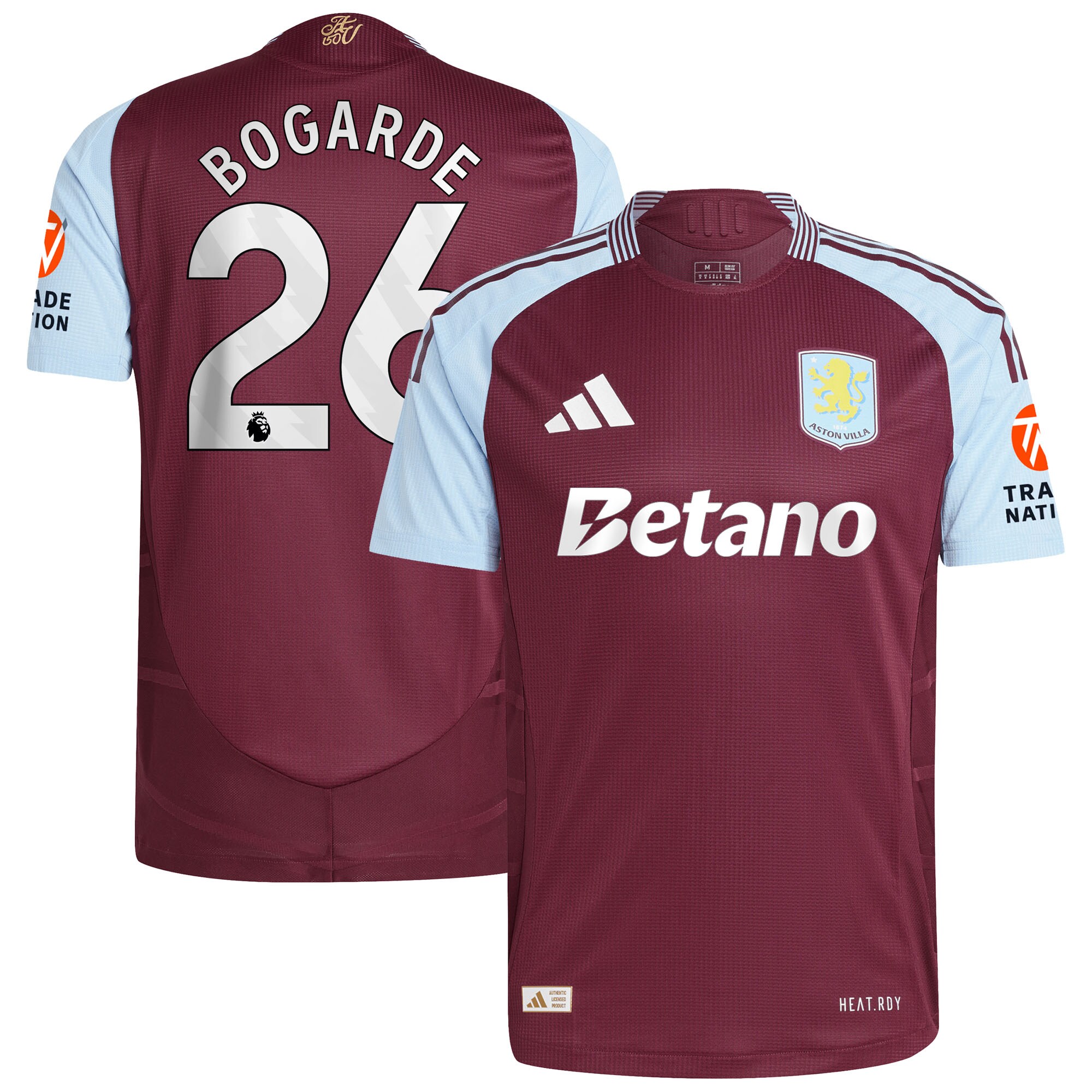 Aston Villa Shirts - aston villa adidas home authentic shirt 2024-25 with bogarde 26 printing Collection of Official Fan Gear