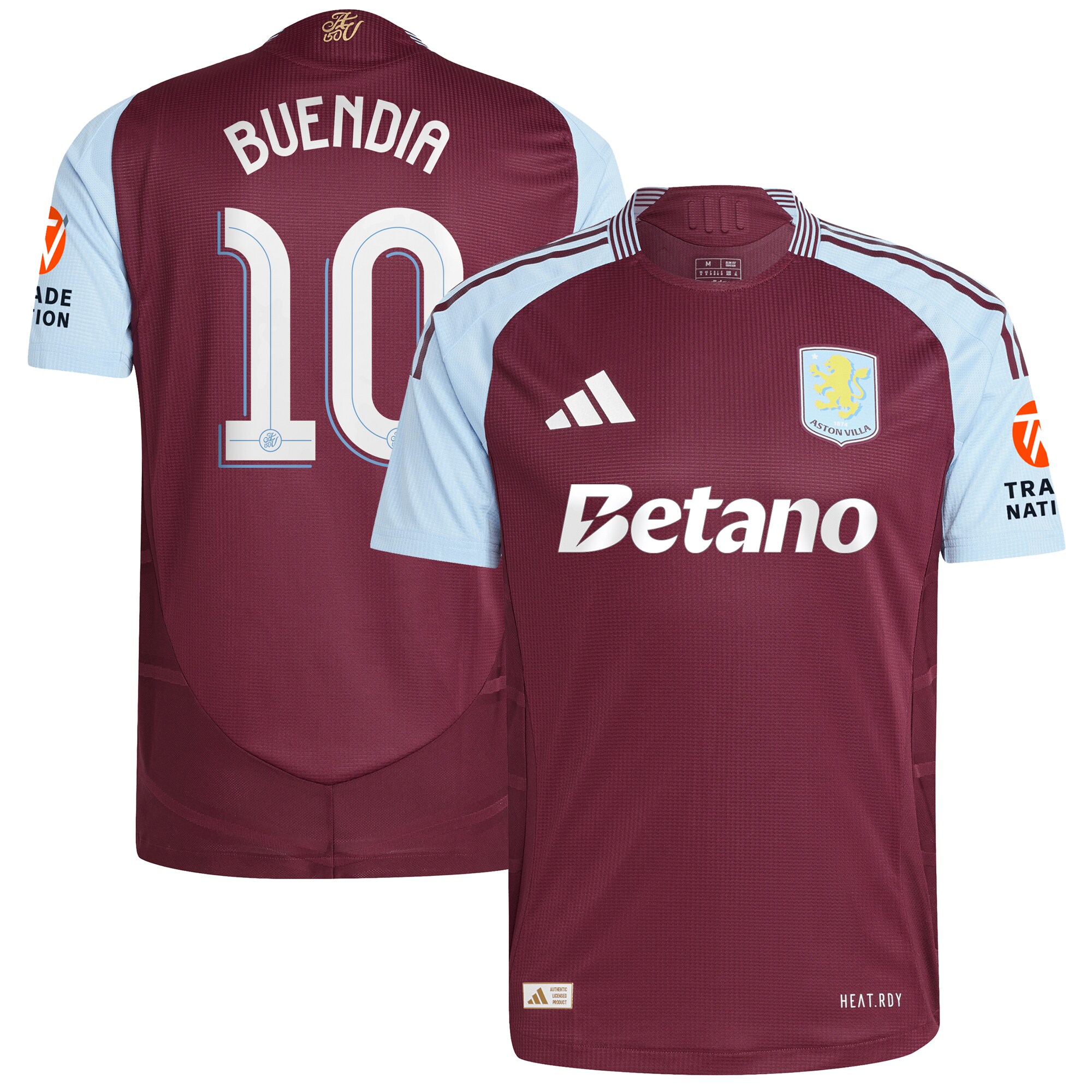 Aston Villa Shirts - aston villa adidas home authentic shirt 2024-25 with buendia 10 cup printing Collection of Official Fan Gear