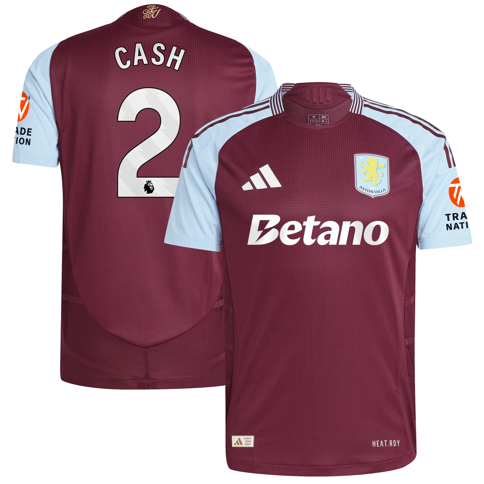 Aston Villa Shirts - aston villa adidas home authentic shirt 2024-25 with cash 2 printing Collection of Official Fan Gear