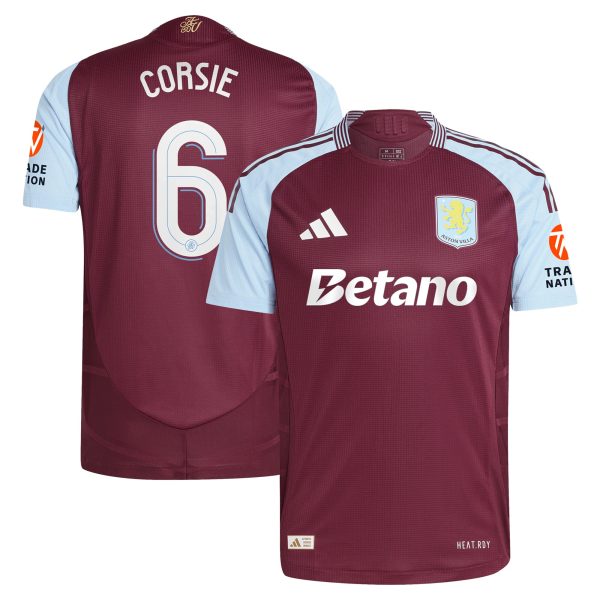 Aston Villa Shirts - aston villa adidas home authentic shirt 2024-25 with corsie 6 cup printing Collection of Official Fan Gear