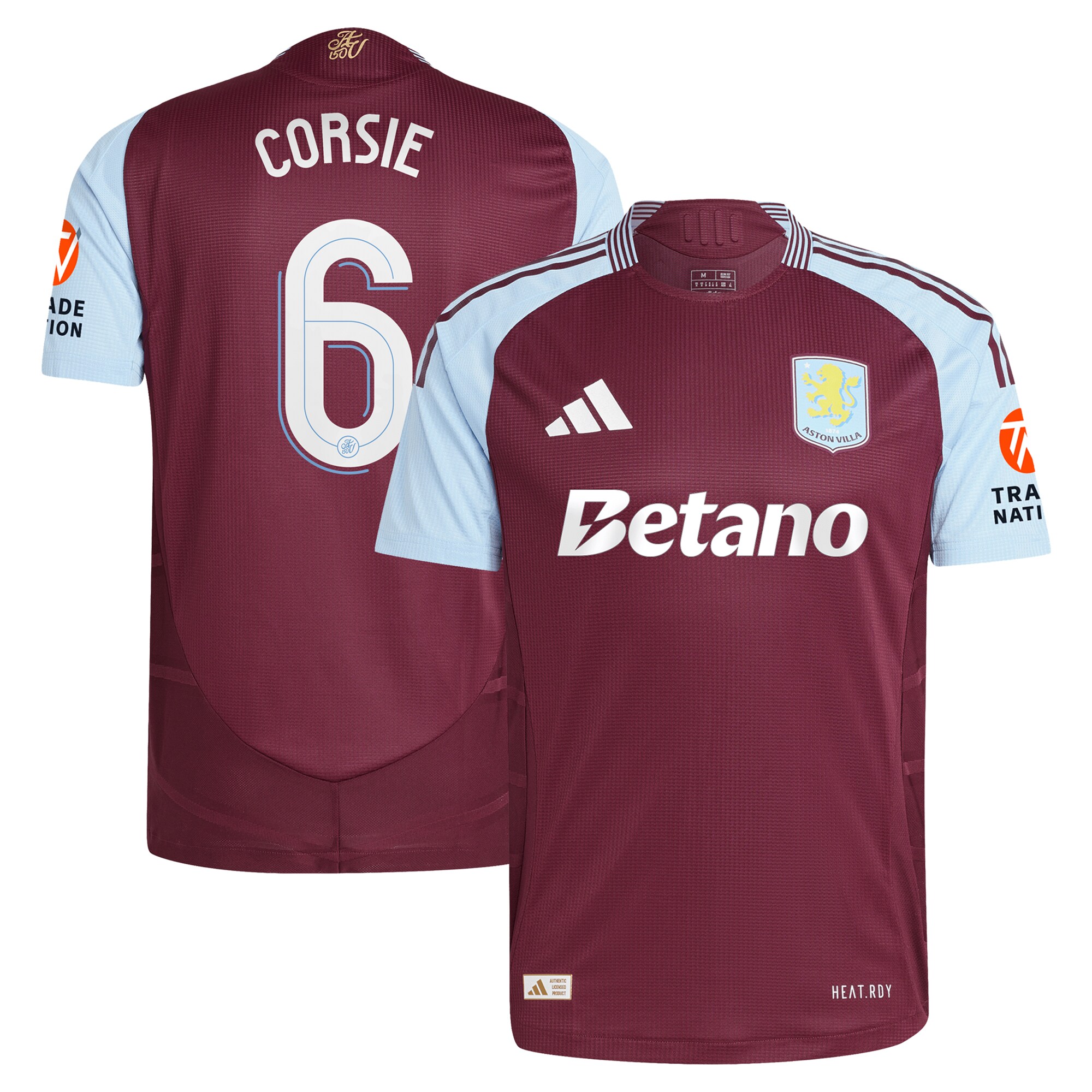 Aston Villa Shirts - aston villa adidas home authentic shirt 2024-25 with corsie 6 cup printing Collection of Official Fan Gear