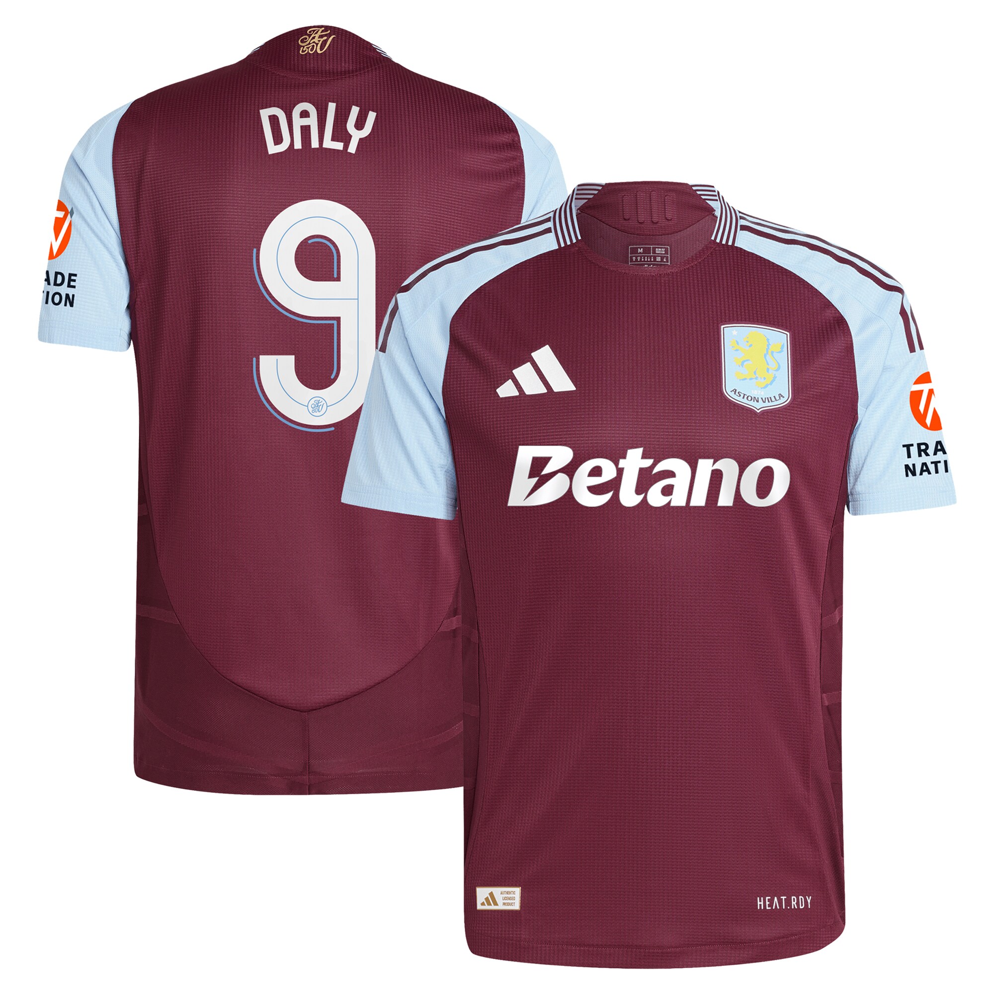 Aston Villa Shirts - aston villa adidas home authentic shirt 2024-25 with daly 9 cup printing Collection of Official Fan Gear