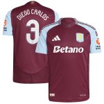 Aston Villa Shirts - aston villa adidas home authentic shirt 2024-25 with diego carlos 3 cup printing Collection of Official Fan Gear