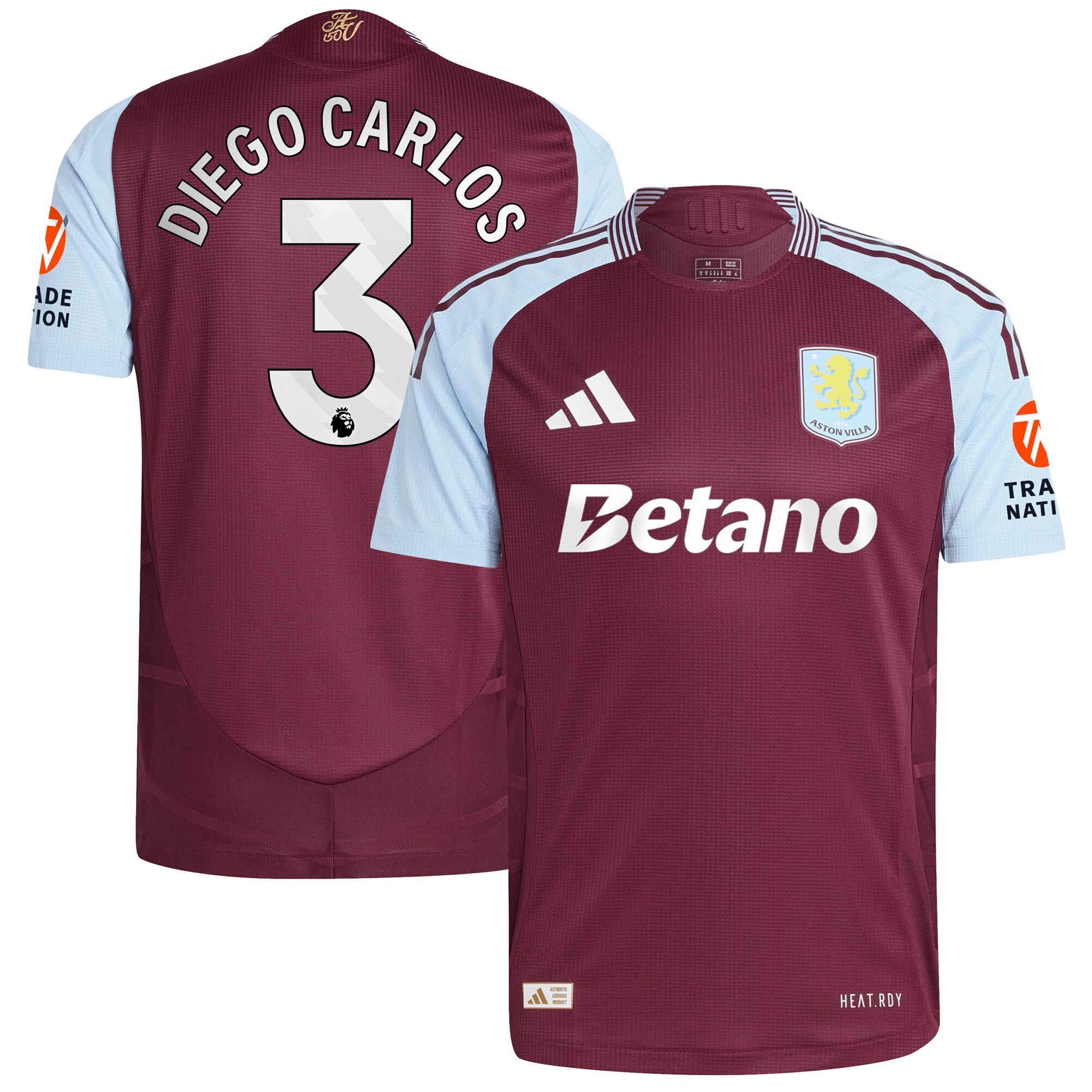 Aston Villa Shirts - aston villa adidas home authentic shirt 2024-25 with diego carlos 3 printing Collection of Official Fan Gear