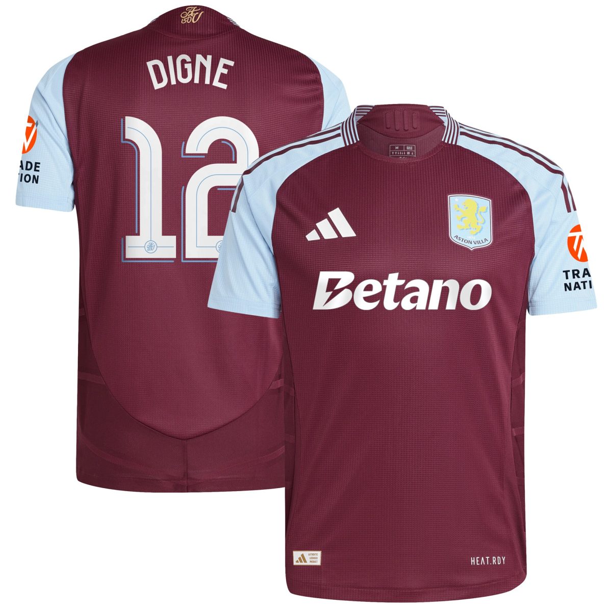 Aston Villa Shirts - aston villa adidas home authentic shirt 2024-25 with digne 12 cup printing Collection of Official Fan Gear