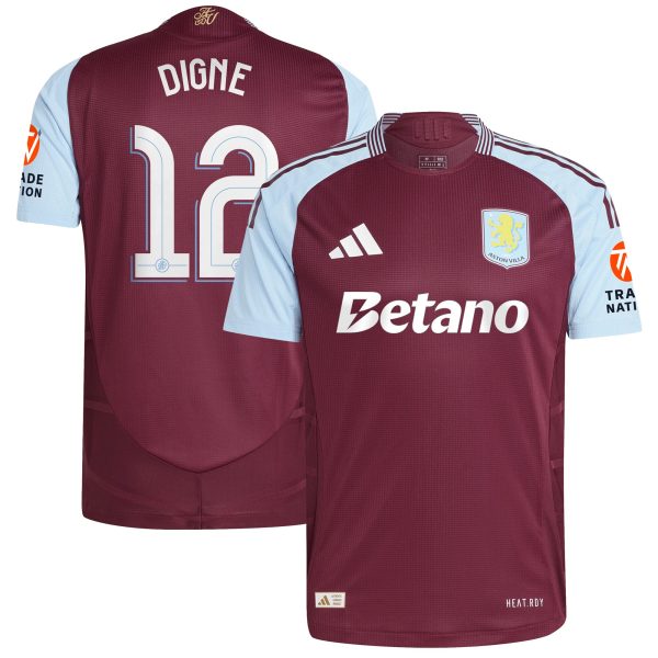 Aston Villa Shirts - aston villa adidas home authentic shirt 2024-25 with digne 12 cup printing Collection of Official Fan Gear