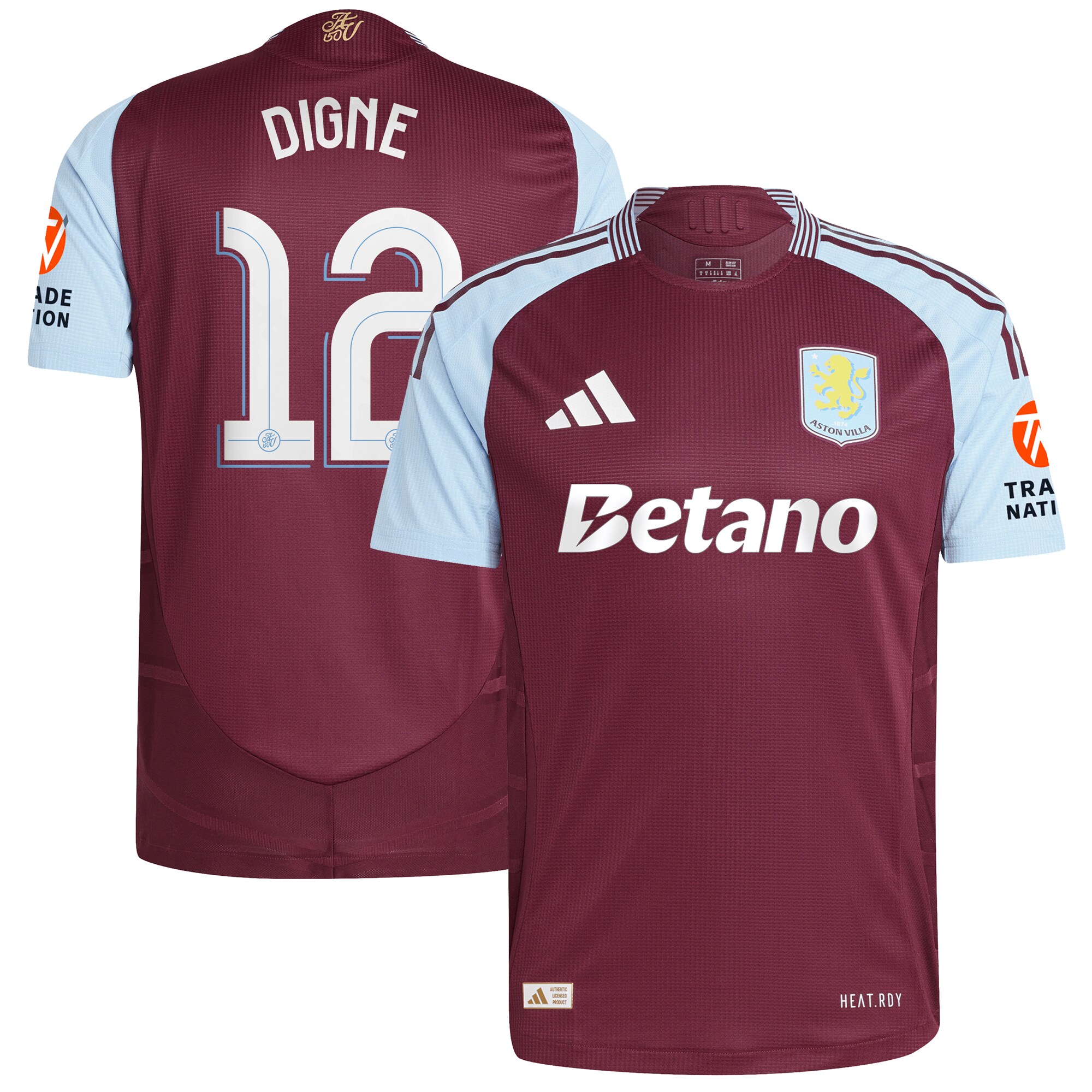 Aston Villa Shirts - aston villa adidas home authentic shirt 2024-25 with digne 12 cup printing Collection of Official Fan Gear