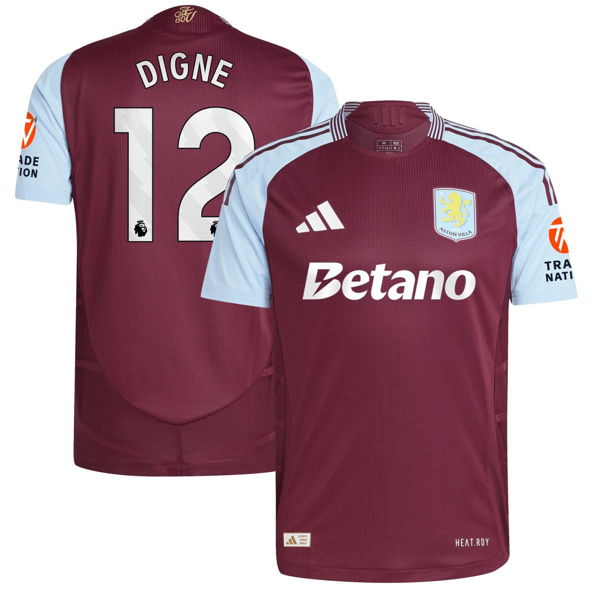 Aston Villa Shirts - aston villa adidas home authentic shirt 2024-25 with digne 12 printing Collection of Official Fan Gear