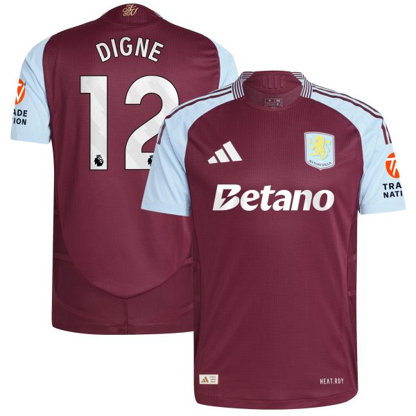 Aston Villa Shirts - aston villa adidas home authentic shirt 2024-25 with digne 12 printing Collection of Official Fan Gear