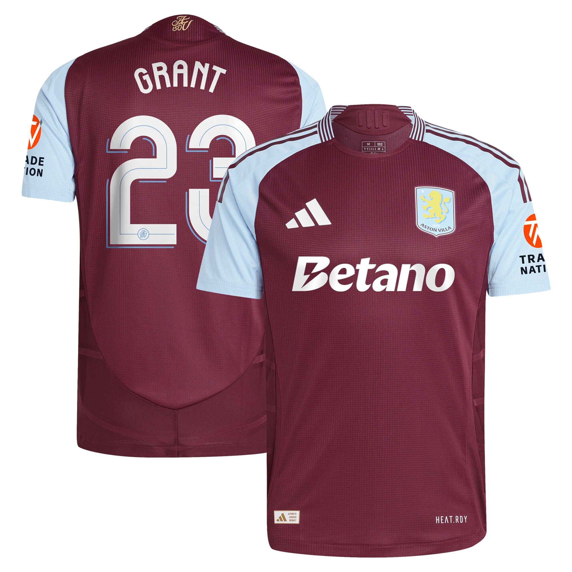 Aston Villa Shirts - aston villa adidas home authentic shirt 2024-25 with grant 23 cup printing Collection of Official Fan Gear