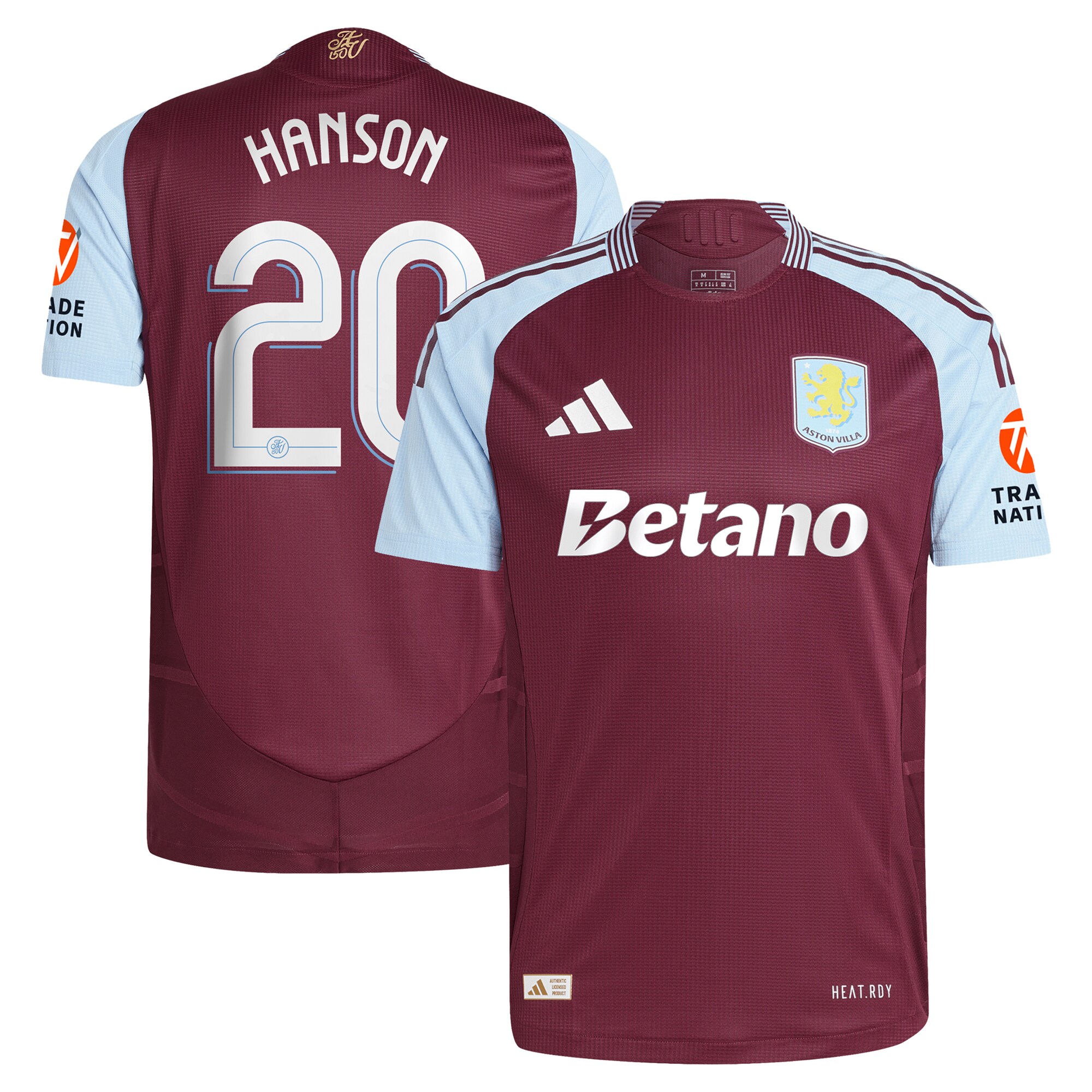 Aston Villa Shirts - aston villa adidas home authentic shirt 2024-25 with hanson 20 cup printing Collection of Official Fan Gear