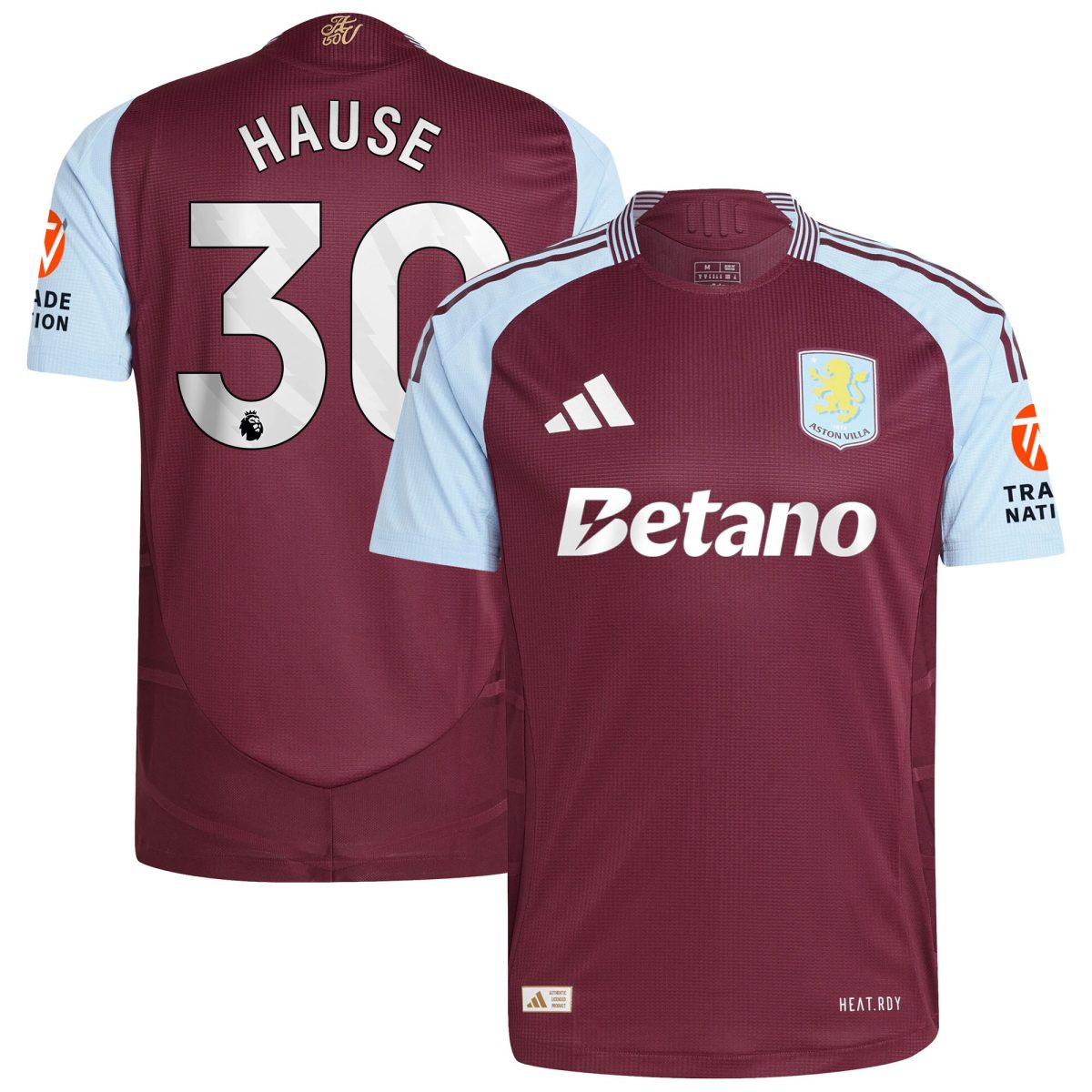 Aston Villa Shirts - aston villa adidas home authentic shirt 2024-25 with hause 30 printing Collection of Official Fan Gear