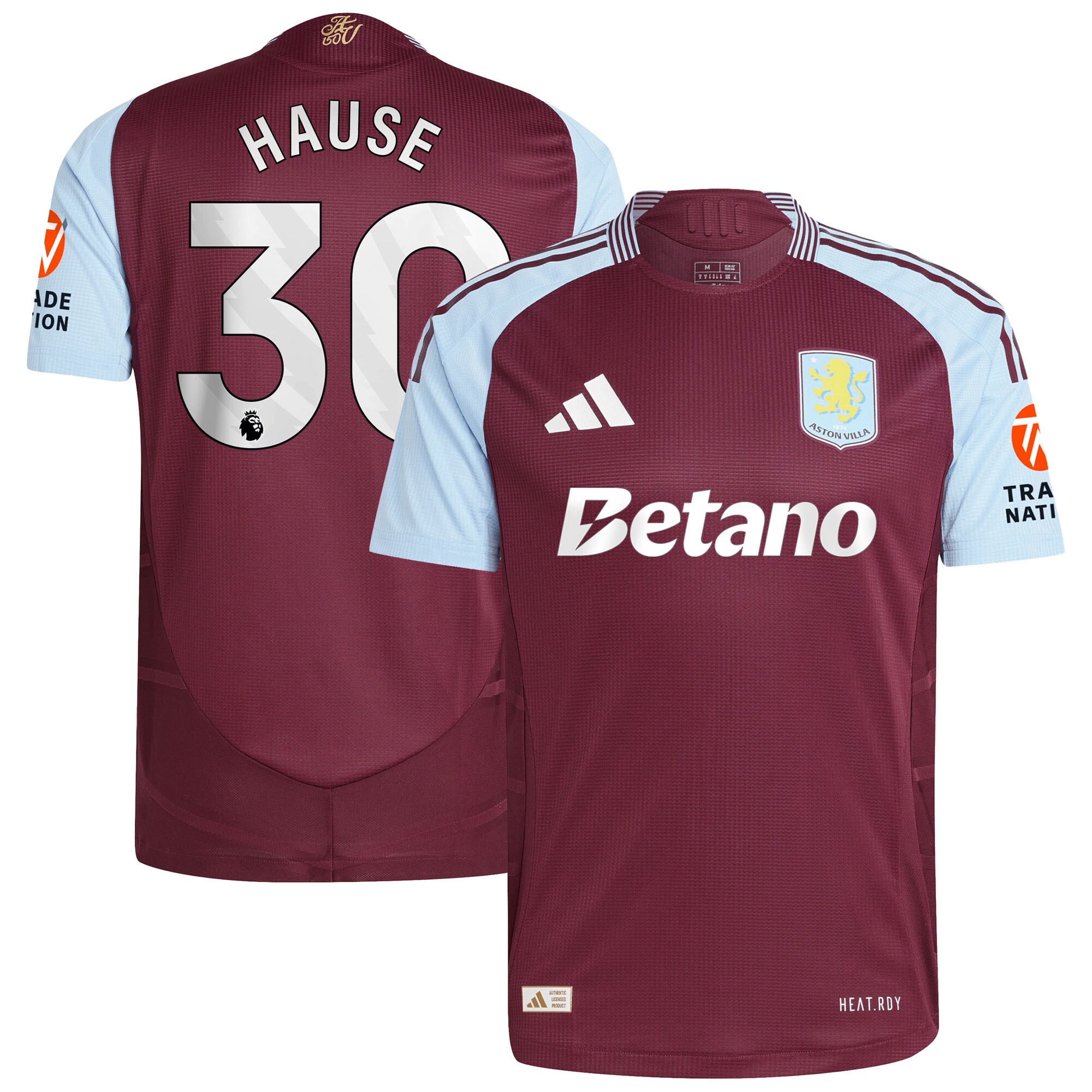 Aston Villa Shirts - aston villa adidas home authentic shirt 2024-25 with hause 30 printing Collection of Official Fan Gear