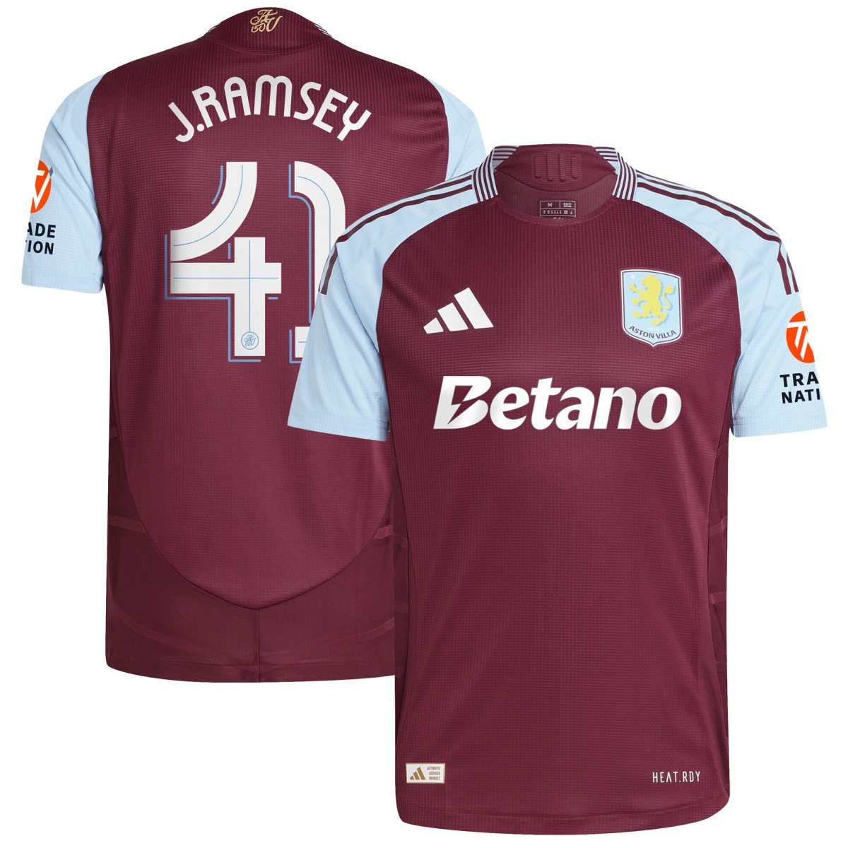 Aston Villa Shirts - aston villa adidas home authentic shirt 2024-25 with j. ramsey 41 cup printing Collection of Official Fan Gear