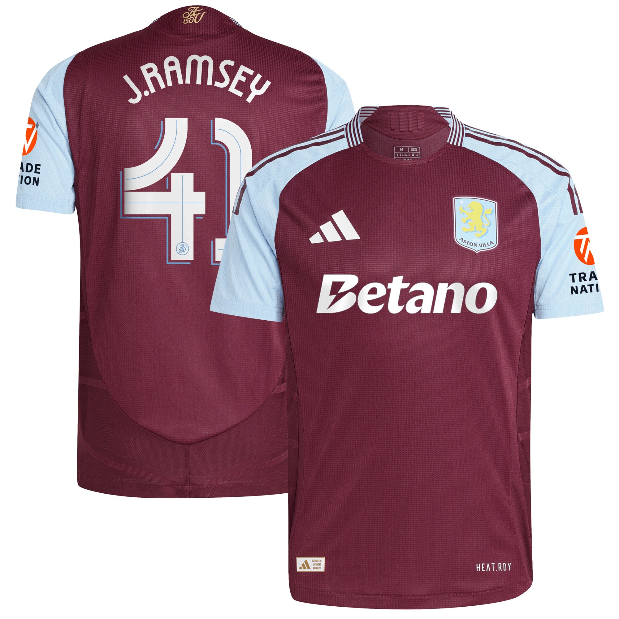 Aston Villa Shirts - aston villa adidas home authentic shirt 2024-25 with j. ramsey 41 cup printing Collection of Official Fan Gear