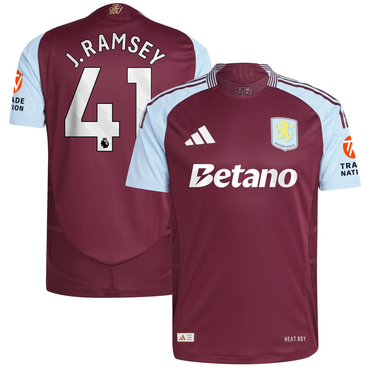 Aston Villa Shirts - aston villa adidas home authentic shirt 2024-25 with j. ramsey 41 printing Collection of Official Fan Gear
