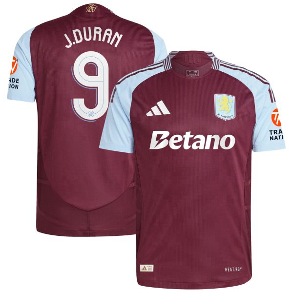 Aston Villa Shirts - aston villa adidas home authentic shirt 2024-25 with j.duran 9 cup printing Collection of Official Fan Gear