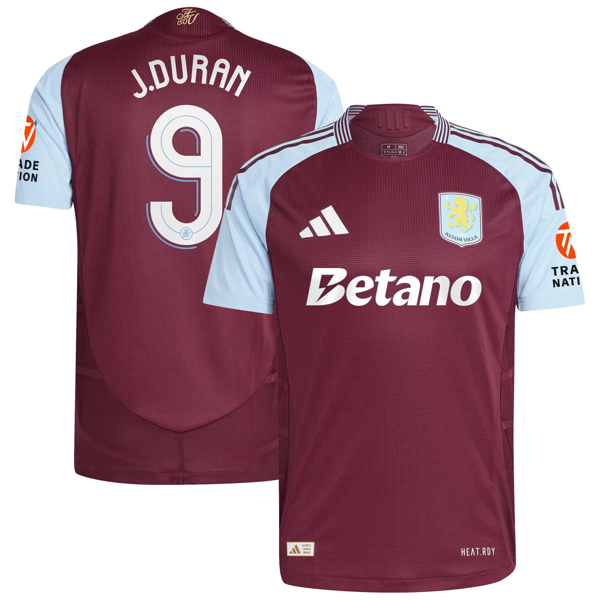 Aston Villa Shirts - aston villa adidas home authentic shirt 2024-25 with j.duran 9 cup printing Collection of Official Fan Gear