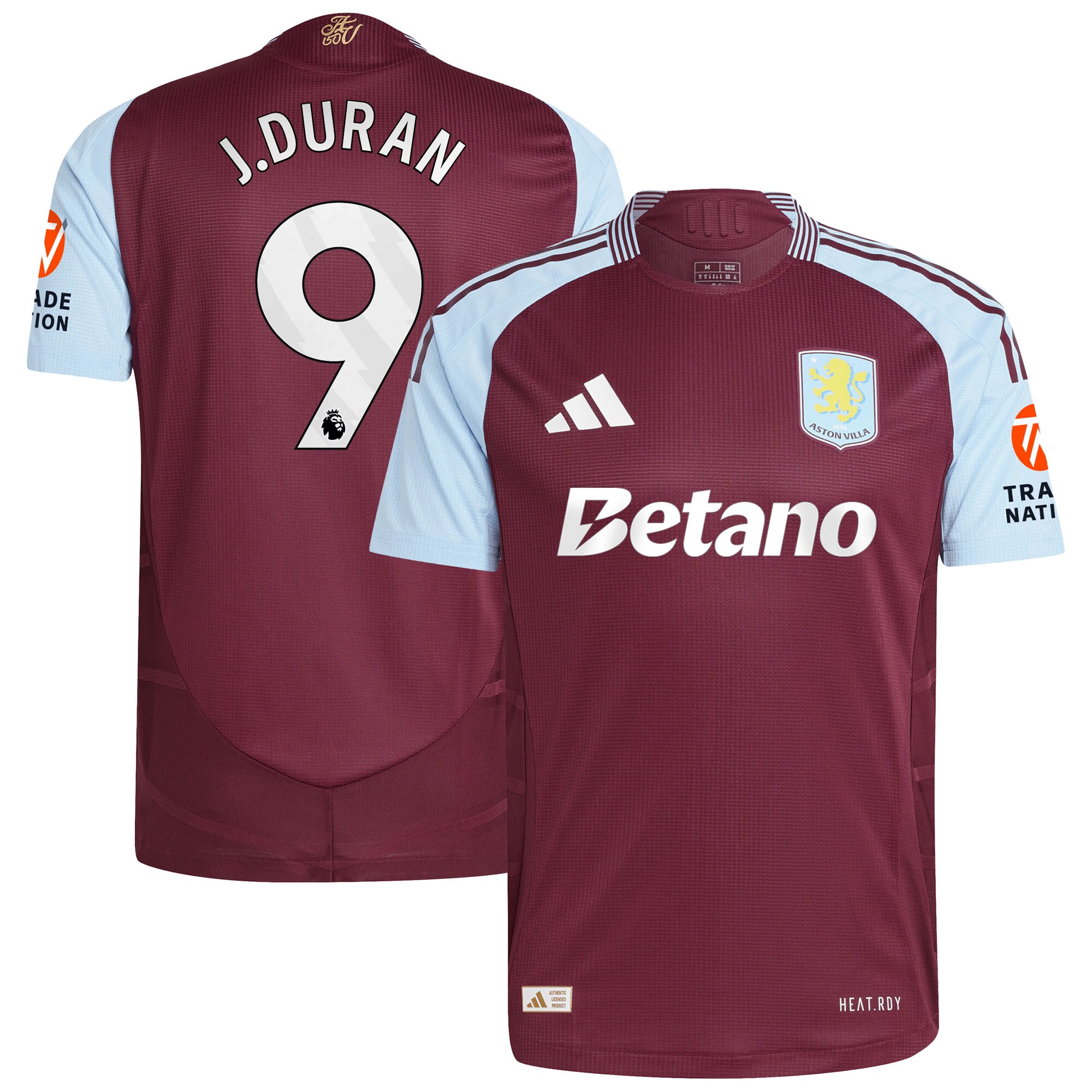 Aston Villa Shirts - aston villa adidas home authentic shirt 2024-25 with j.duran 9 printing Collection of Official Fan Gear
