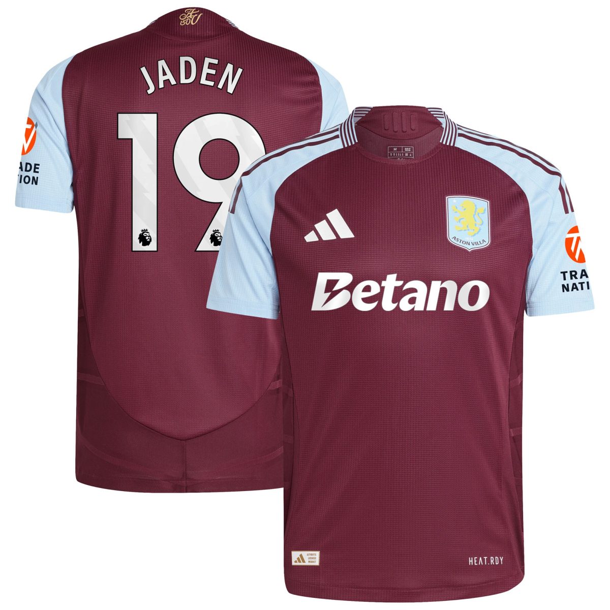 Aston Villa Shirts - aston villa adidas home authentic shirt 2024-25 with jaden 19 printing Collection of Official Fan Gear