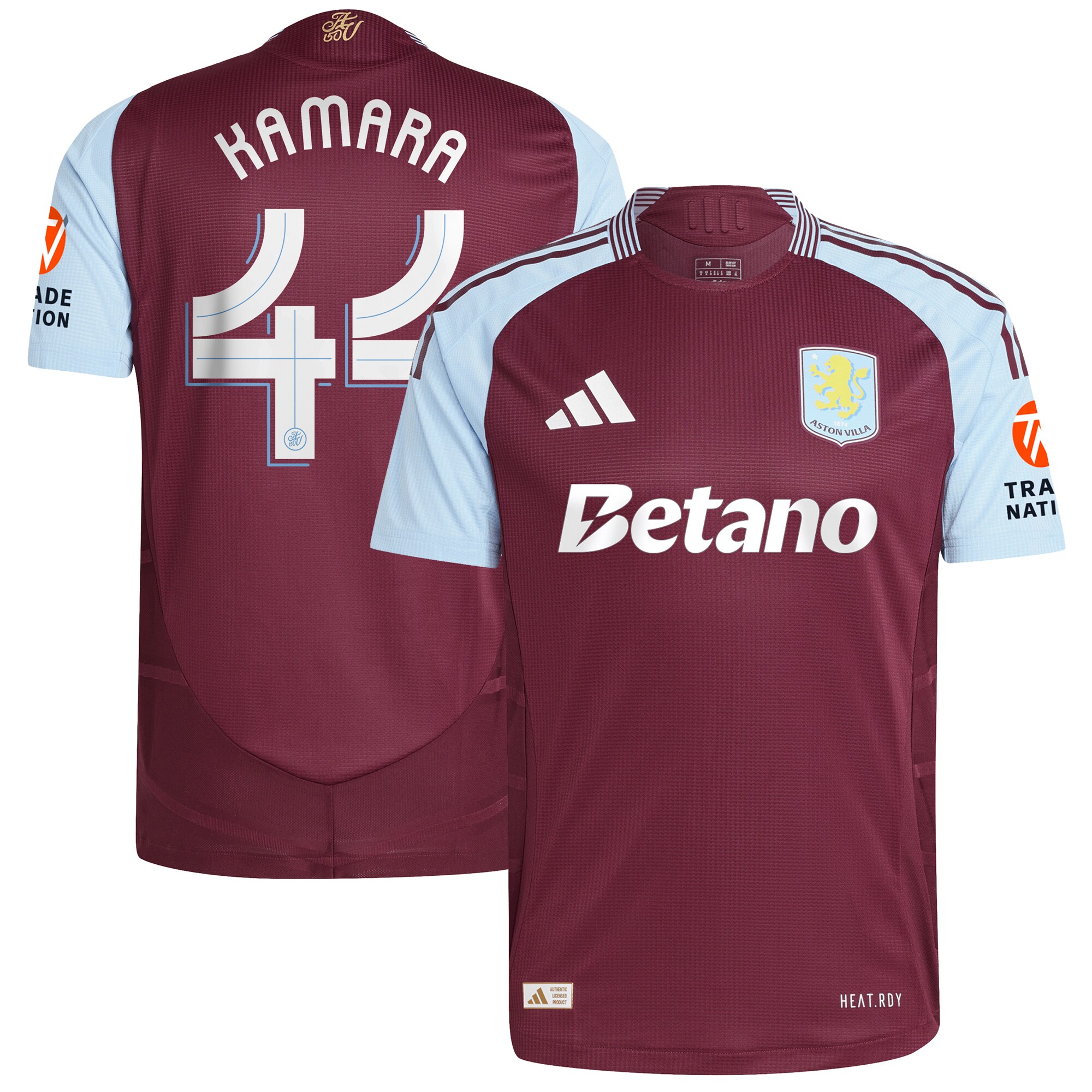 Aston Villa Shirts - aston villa adidas home authentic shirt 2024-25 with kamara 44 cup printing Collection of Official Fan Gear