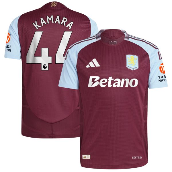 Aston Villa Shirts - aston villa adidas home authentic shirt 2024-25 with kamara 44 printing Collection of Official Fan Gear