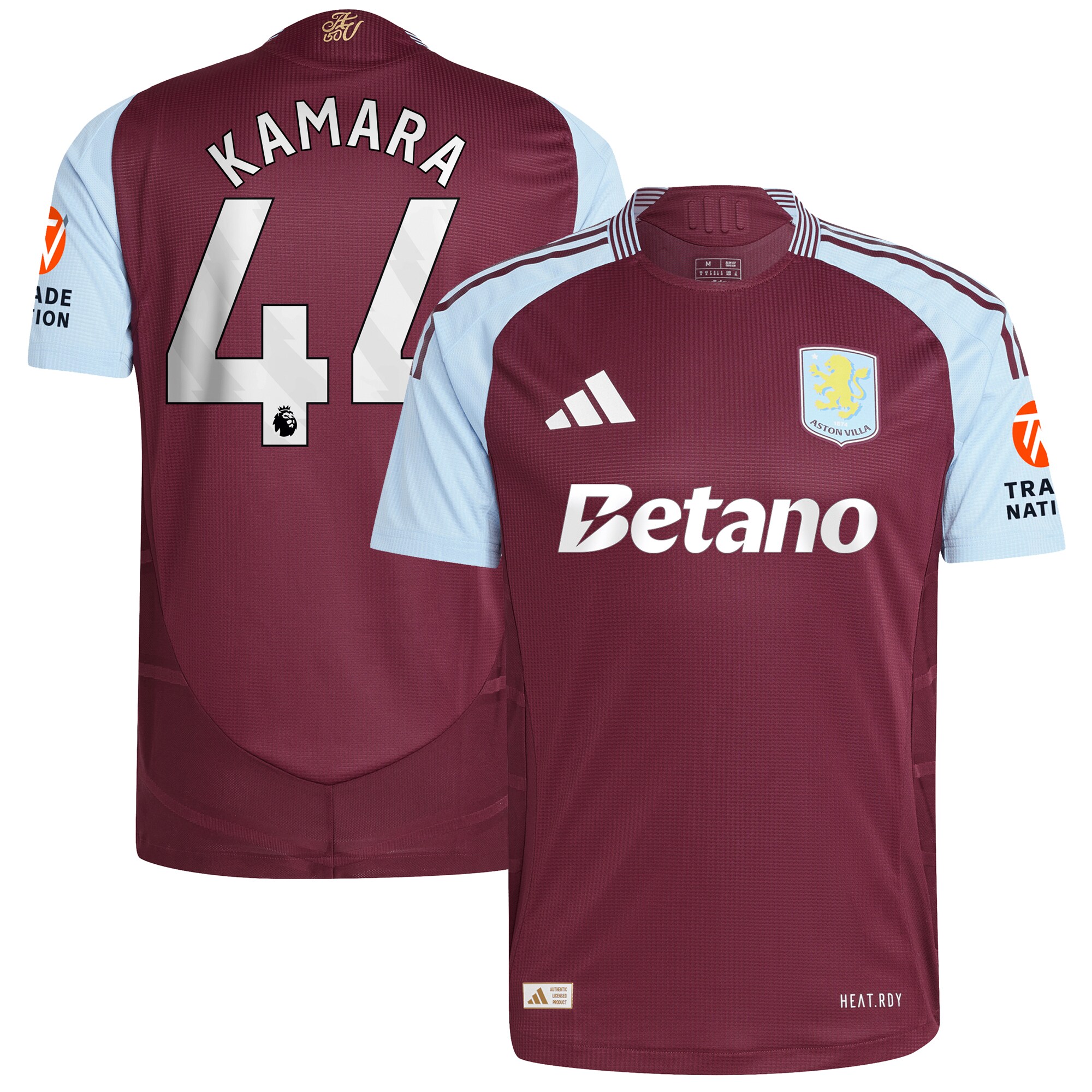 Aston Villa Shirts - aston villa adidas home authentic shirt 2024-25 with kamara 44 printing Collection of Official Fan Gear