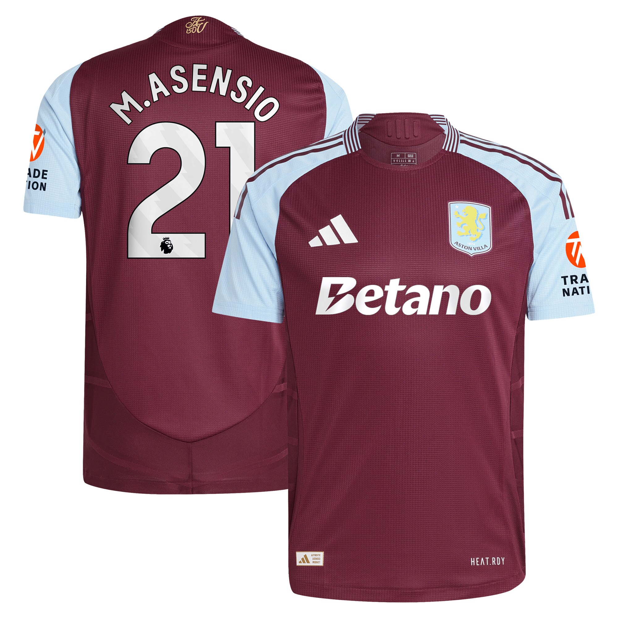 Aston Villa Shirts - aston villa adidas home authentic shirt 2024-25 with m.asensio 21 printing Collection of Official Fan Gear