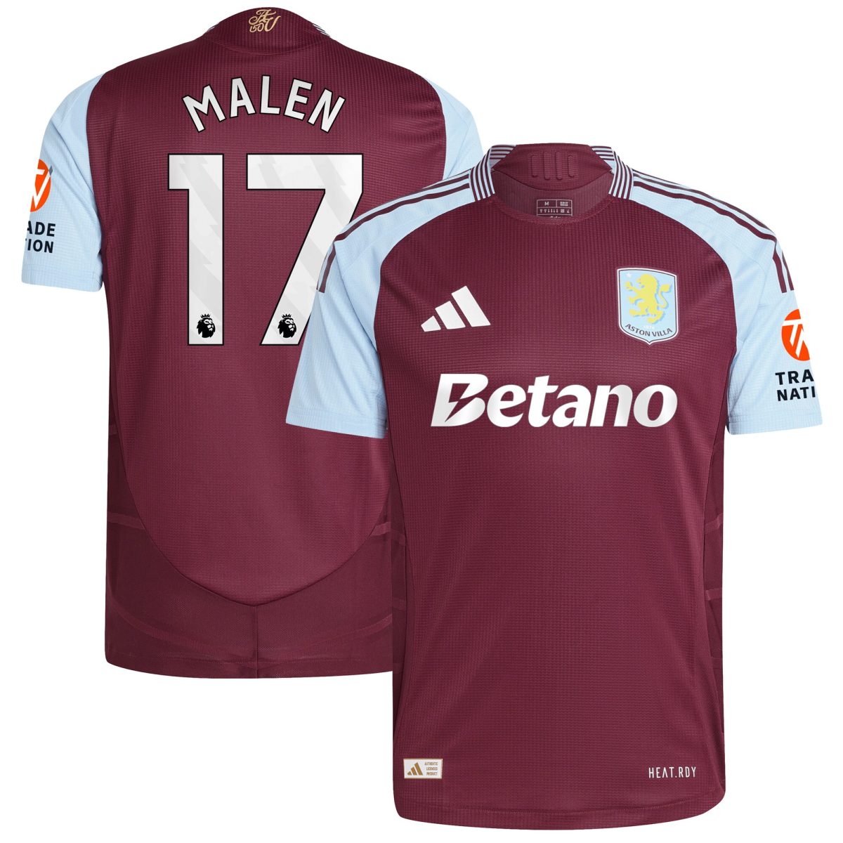 Aston Villa Shirts - aston villa adidas home authentic shirt 2024-25 with malen 17 printing Collection of Official Fan Gear