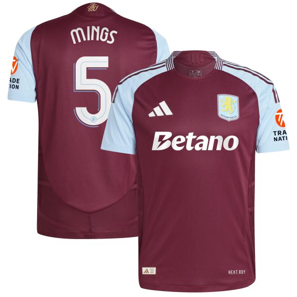 Aston Villa Shirts - aston villa adidas home authentic shirt 2024-25 with mings 5 cup printing Collection of Official Fan Gear