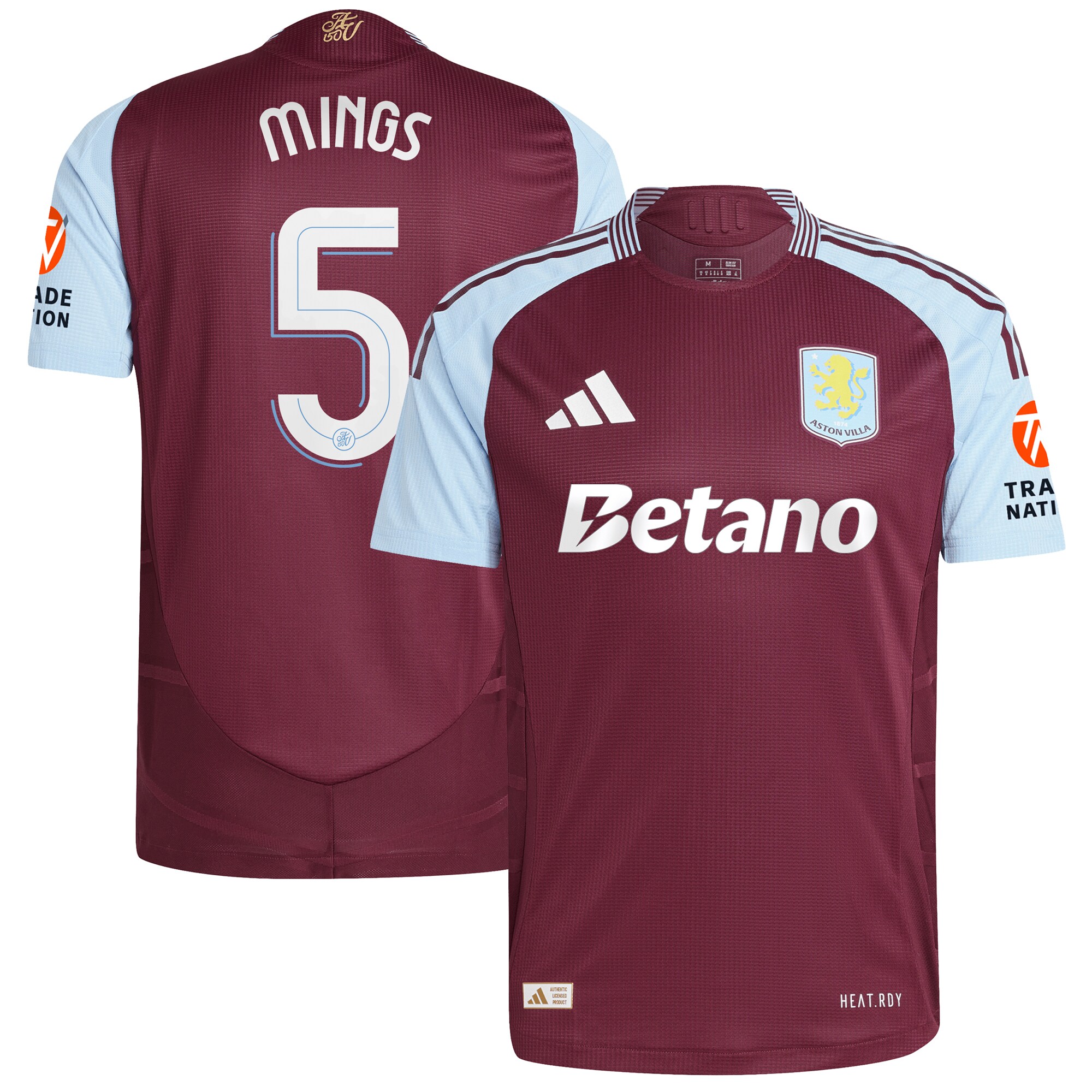 Aston Villa Shirts - aston villa adidas home authentic shirt 2024-25 with mings 5 cup printing Collection of Official Fan Gear