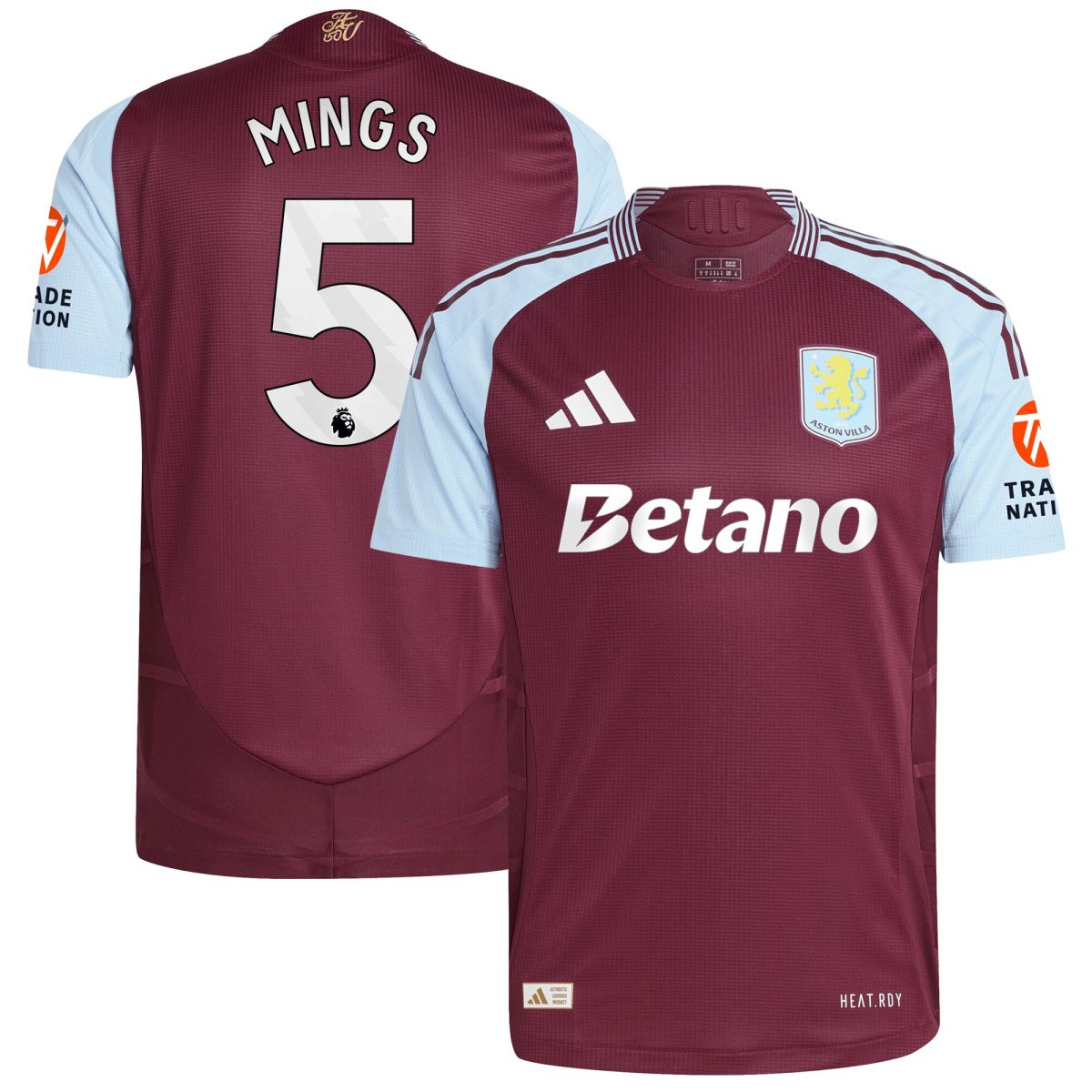 Aston Villa Shirts - aston villa adidas home authentic shirt 2024-25 with mings 5 printing Collection of Official Fan Gear