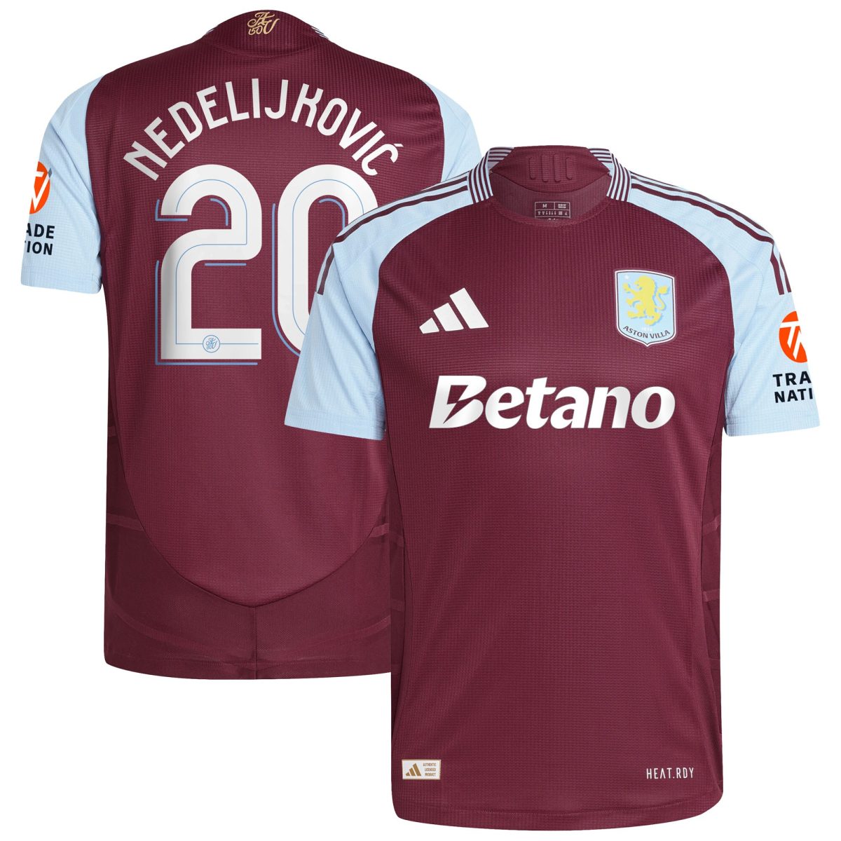 Aston Villa Shirts - aston villa adidas home authentic shirt 2024-25 with nedeljković 20 cup printing Collection of Official Fan Gear