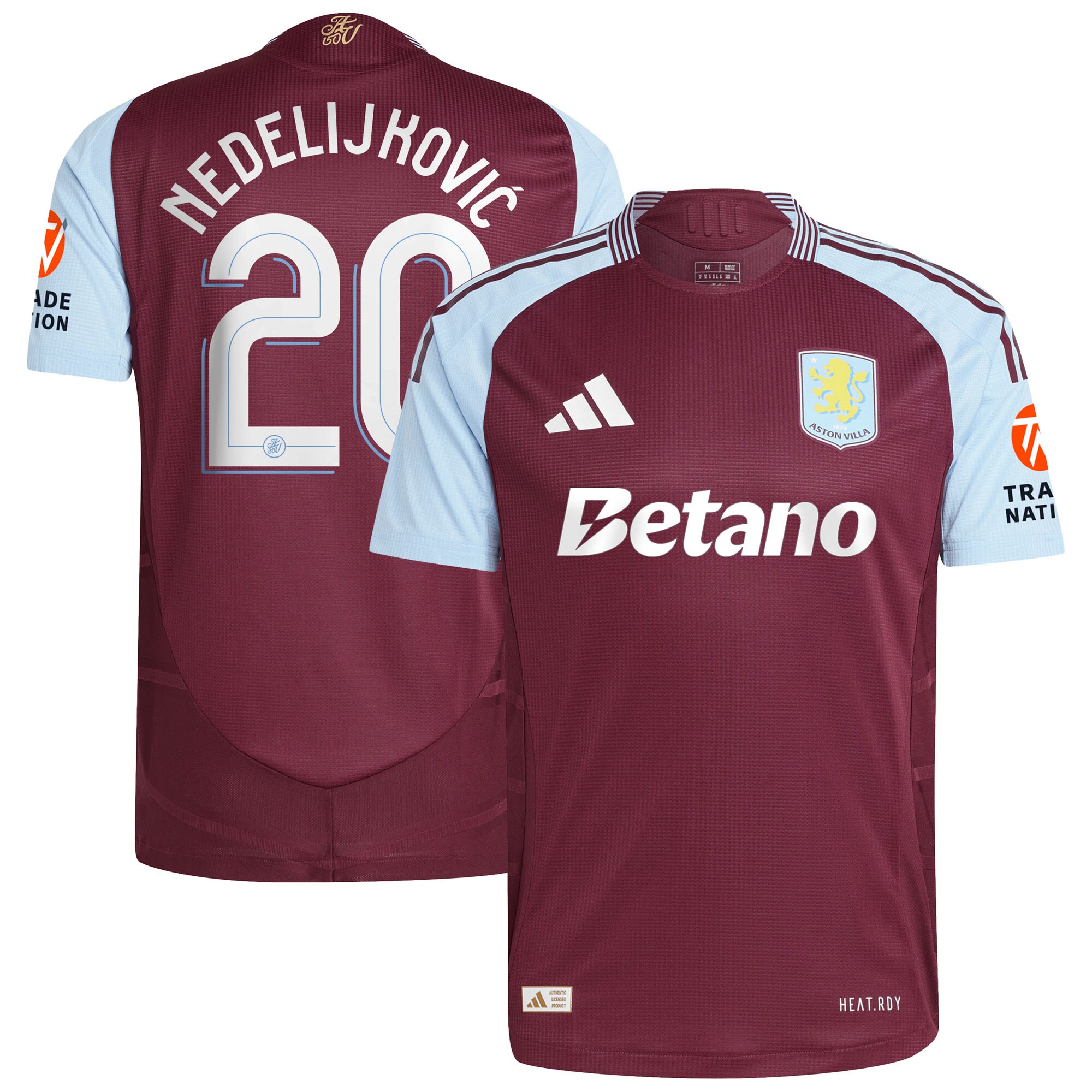 Aston Villa Shirts - aston villa adidas home authentic shirt 2024-25 with nedeljković 20 cup printing Collection of Official Fan Gear