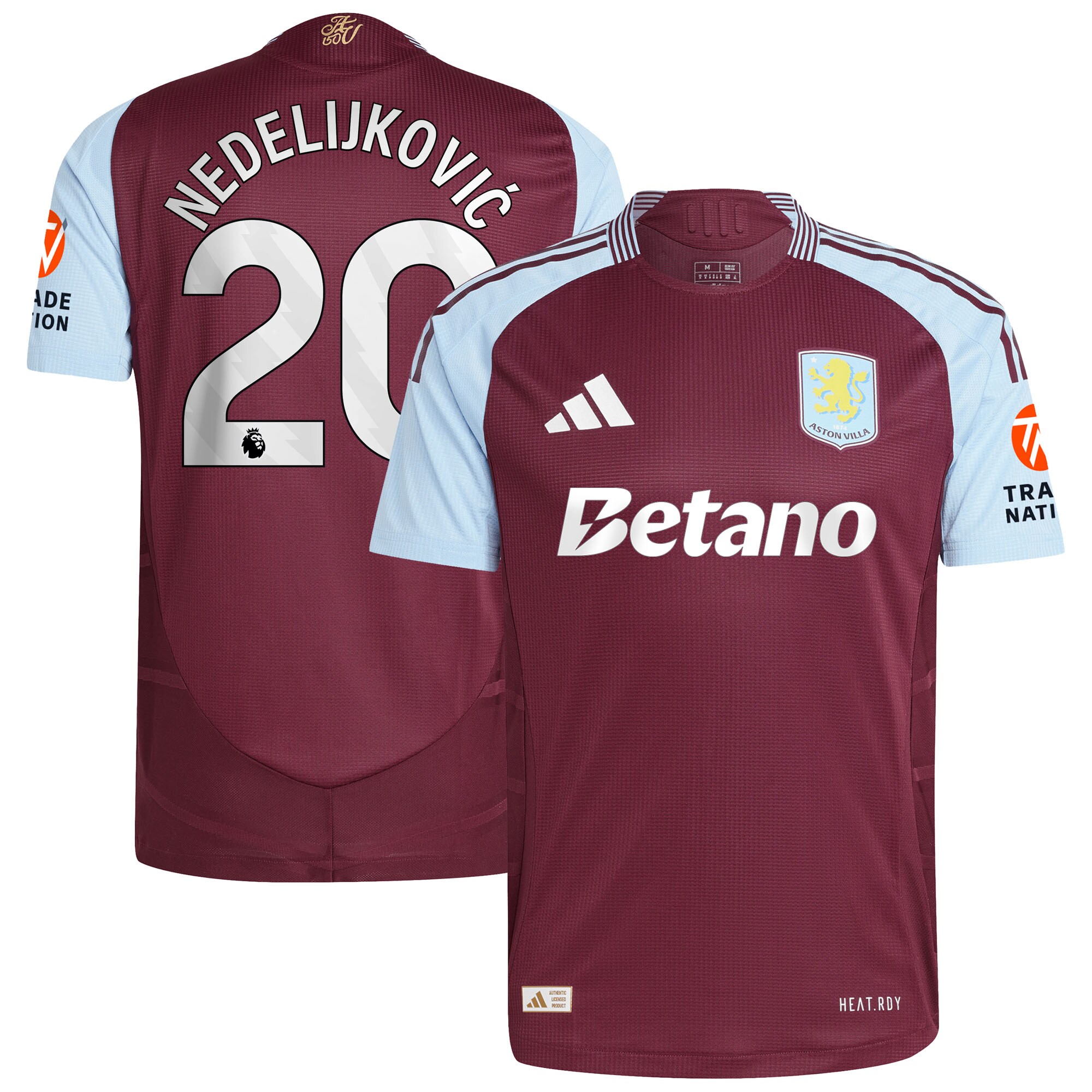 Aston Villa Shirts - aston villa adidas home authentic shirt 2024-25 with nedeljković 20 printing Collection of Official Fan Gear