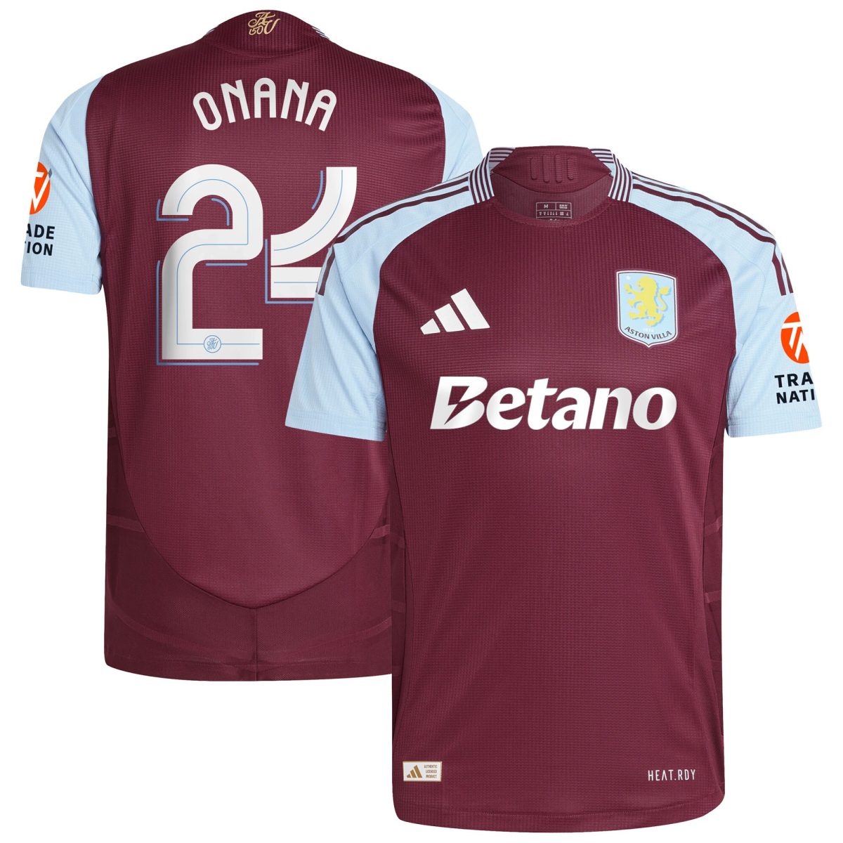 Aston Villa Shirts - aston villa adidas home authentic shirt 2024-25 with onana 24 cup printing Collection of Official Fan Gear