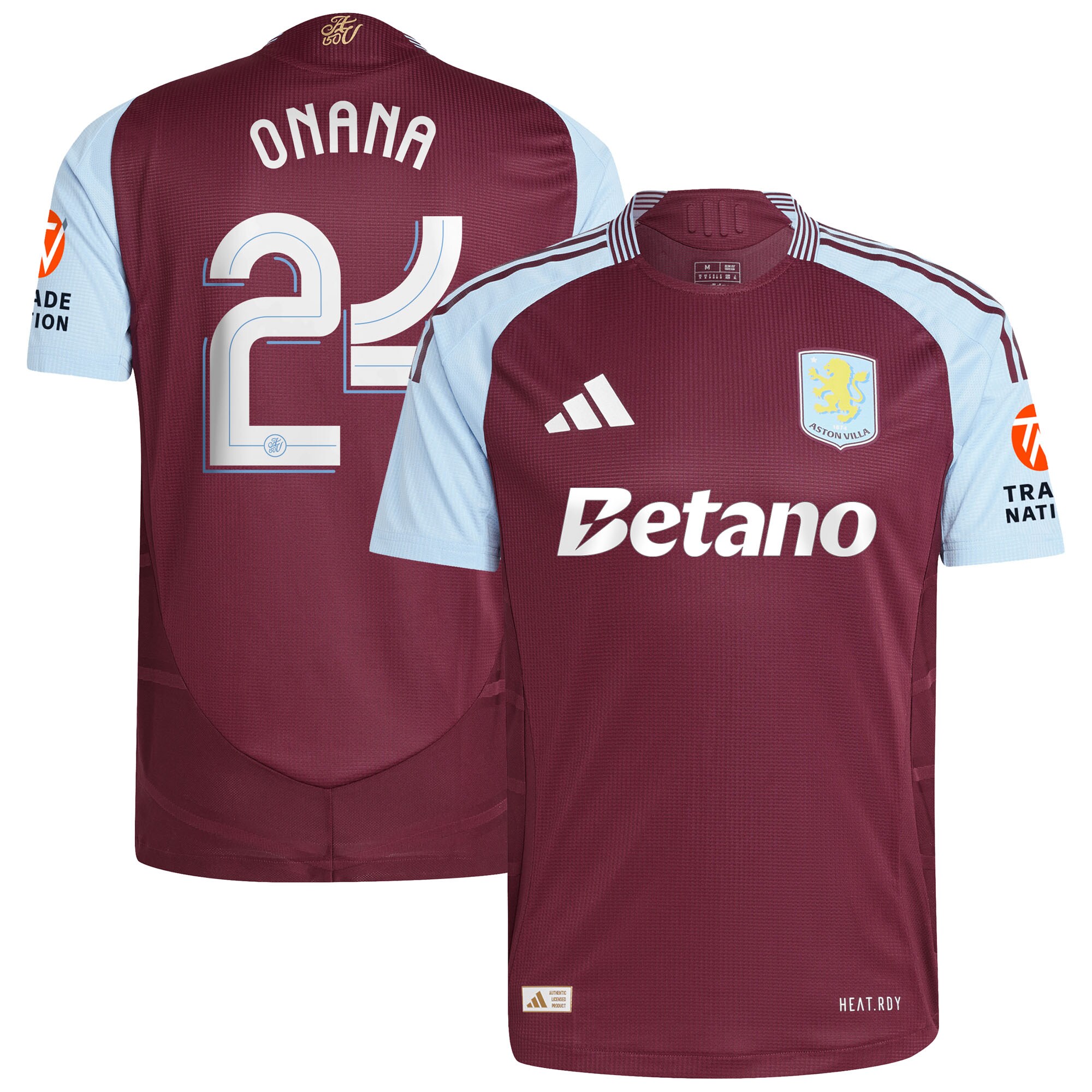 Aston Villa Shirts - aston villa adidas home authentic shirt 2024-25 with onana 24 cup printing Collection of Official Fan Gear
