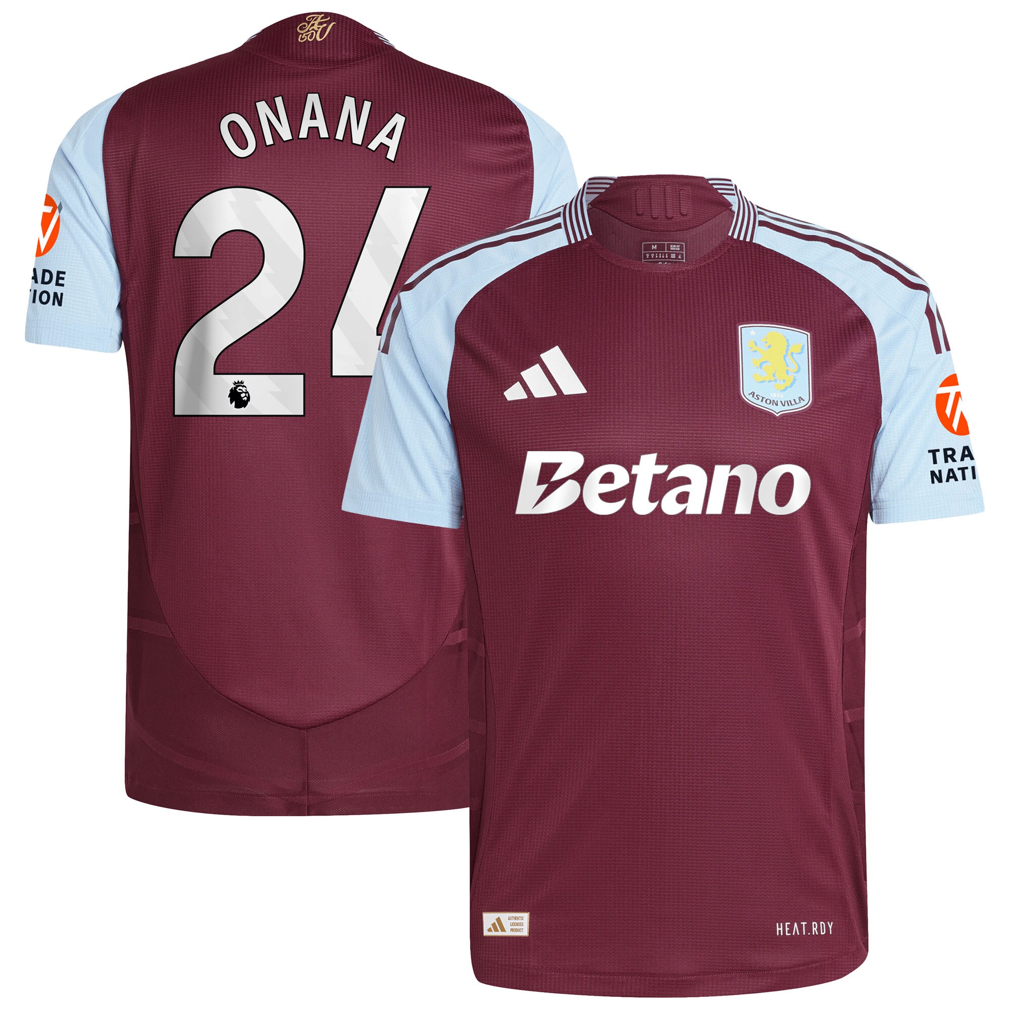 Aston Villa Shirts - aston villa adidas home authentic shirt 2024-25 with onana 24 printing Collection of Official Fan Gear