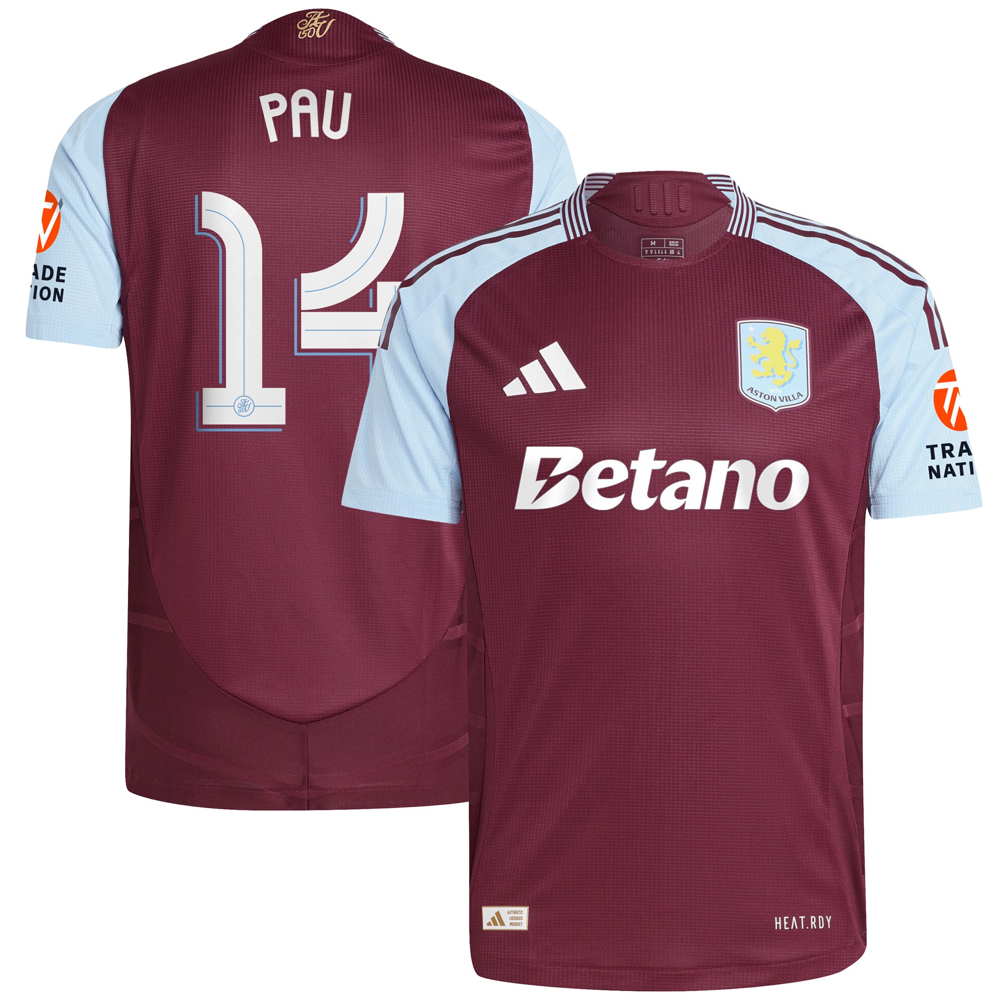Aston Villa Shirts - aston villa adidas home authentic shirt 2024-25 with pau 14 cup printing Collection of Official Fan Gear