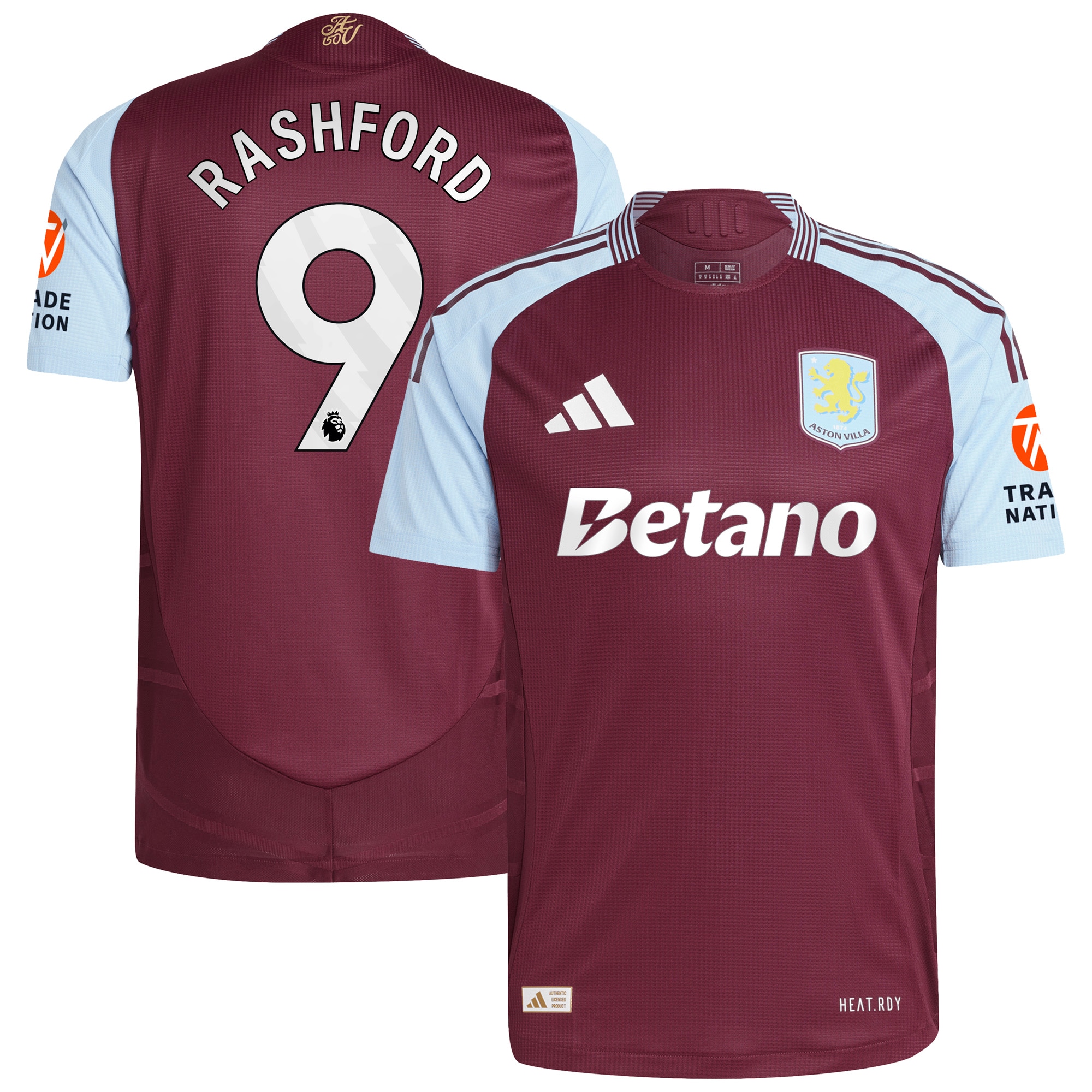 Aston Villa Shirts - aston villa adidas home authentic shirt 2024-25 with rashford 9 printing Collection of Official Fan Gear