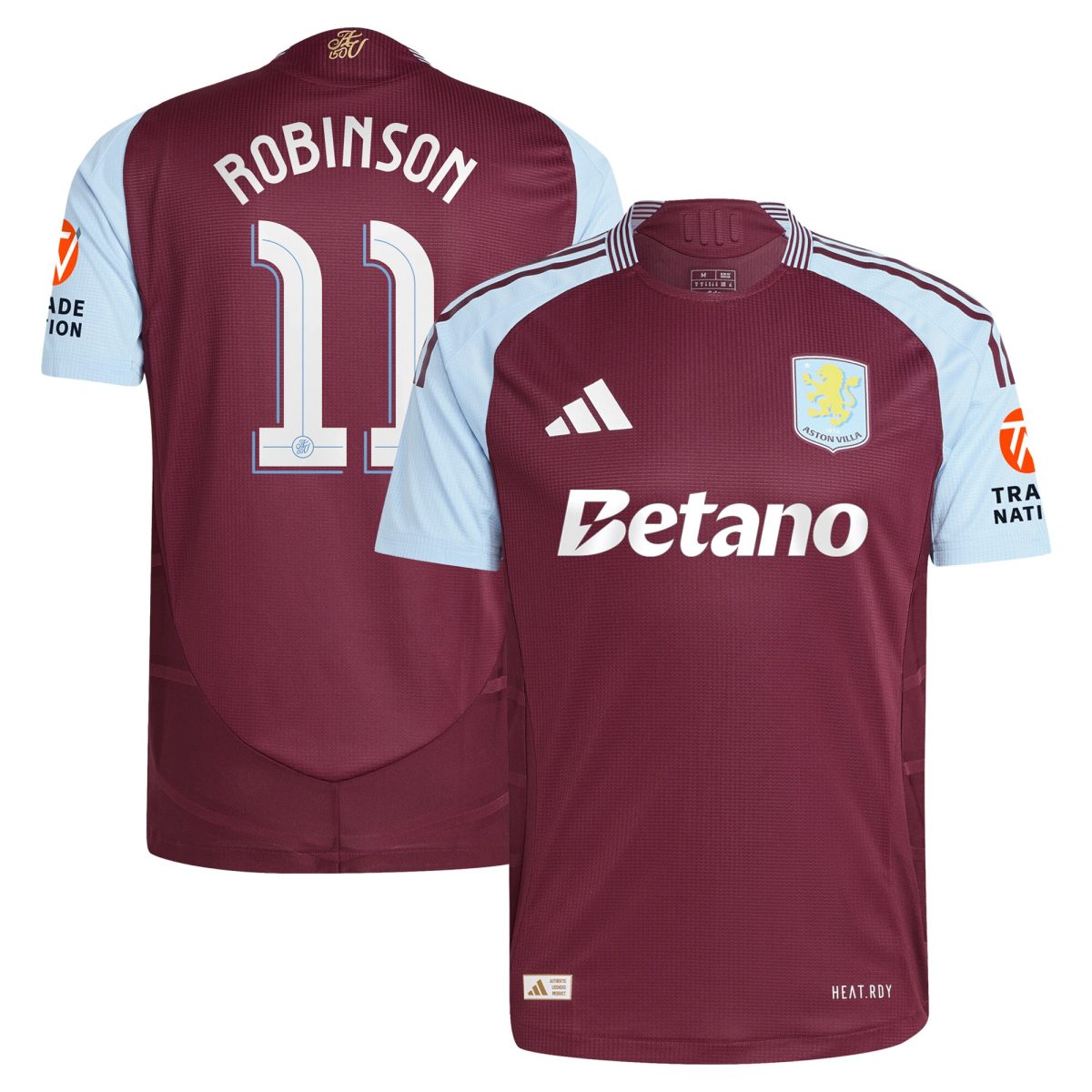 Aston Villa Shirts - aston villa adidas home authentic shirt 2024-25 with robinson 11 cup printing Collection of Official Fan Gear