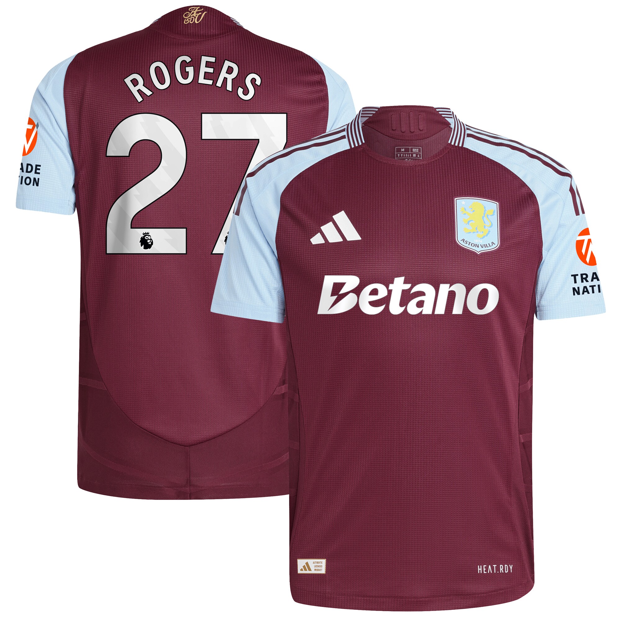Aston Villa Shirts - aston villa adidas home authentic shirt 2024-25 with rogers 27 printing Collection of Official Fan Gear