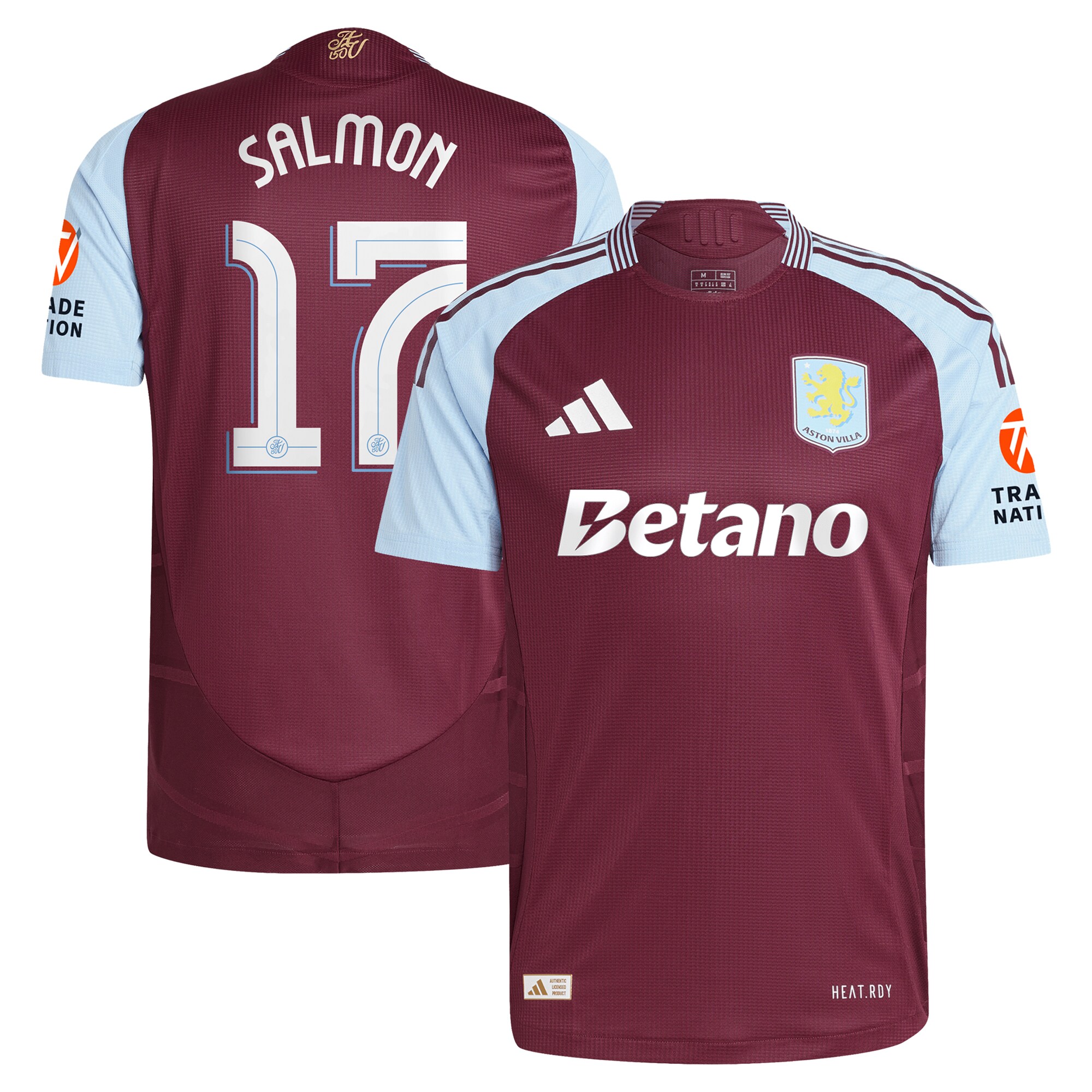 Aston Villa Shirts - aston villa adidas home authentic shirt 2024-25 with salmon 17 cup printing Collection of Official Fan Gear